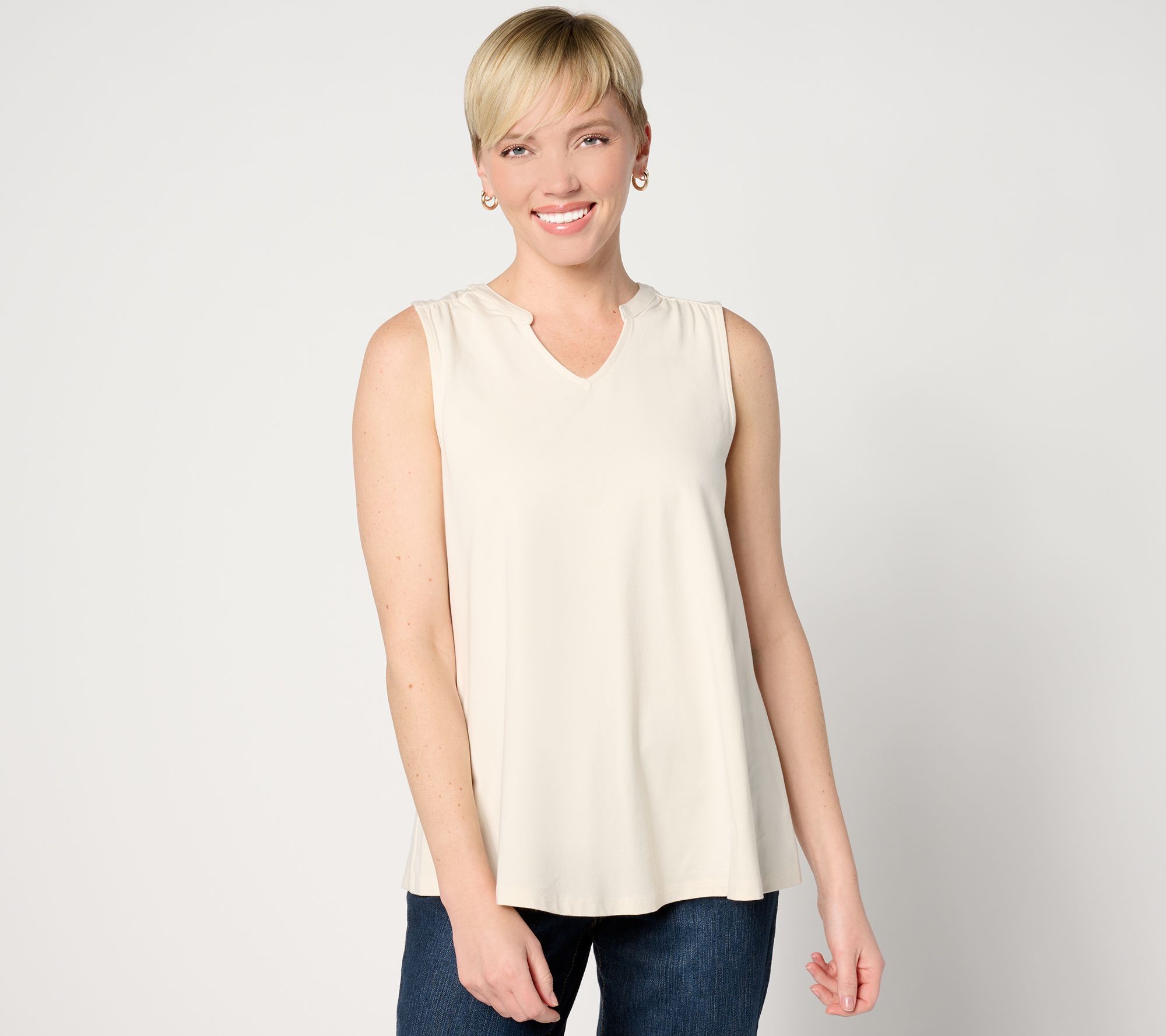 Denim & Co. Essentials Favorite Jersey Split Neck Swing Tank