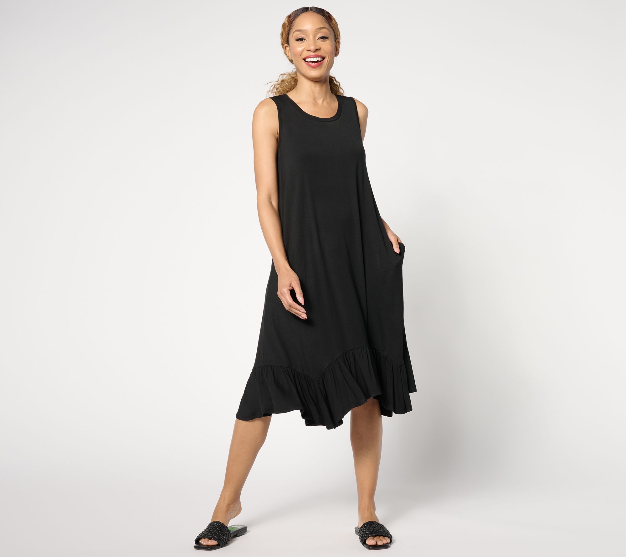 LOGO by Lori Goldstein Petite Rayon 230 Tank Dress with Ruffle Hem