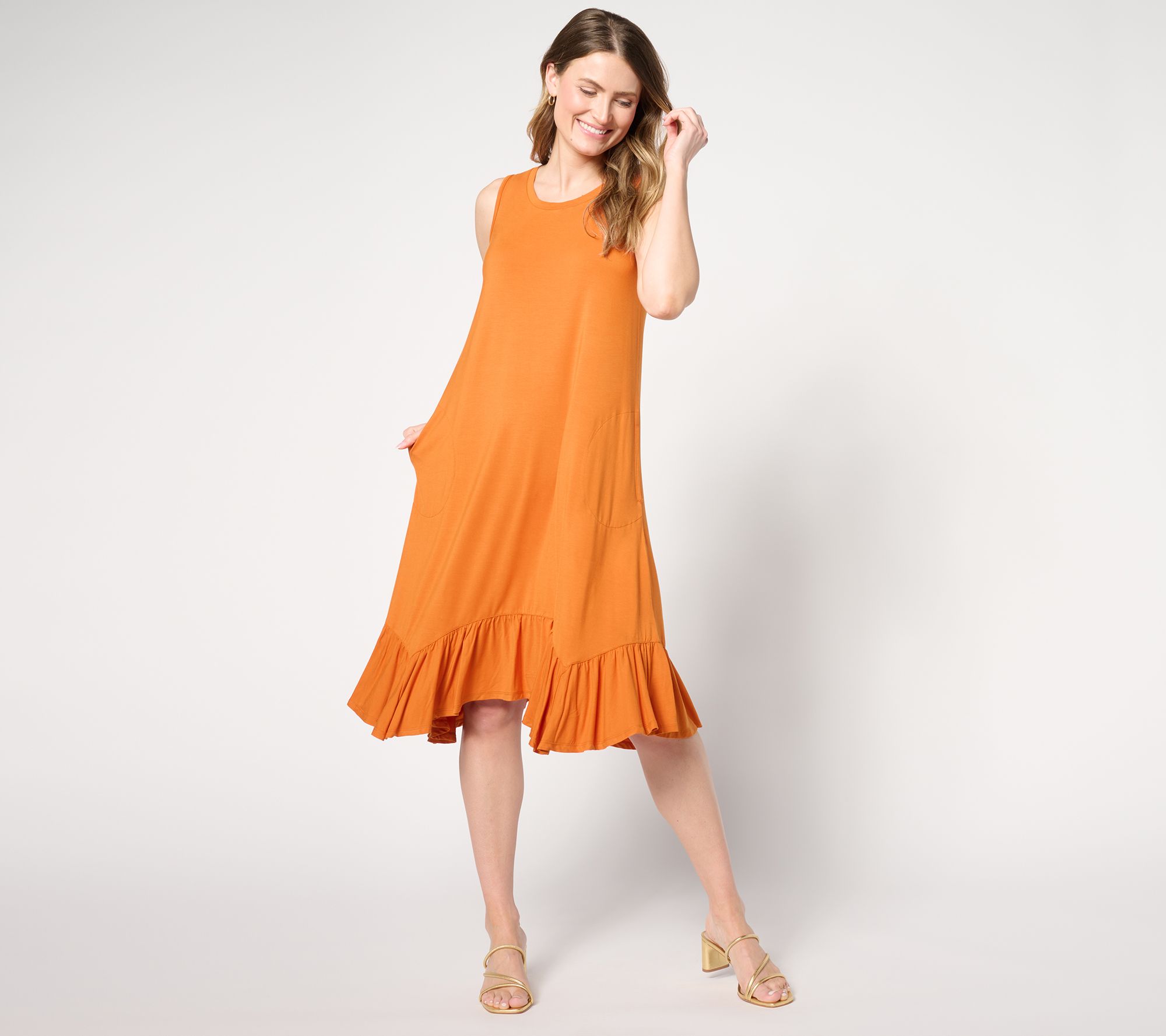 LOGO by Lori Goldstein Petite Rayon 230 Tank Dress with Ruffle Hem