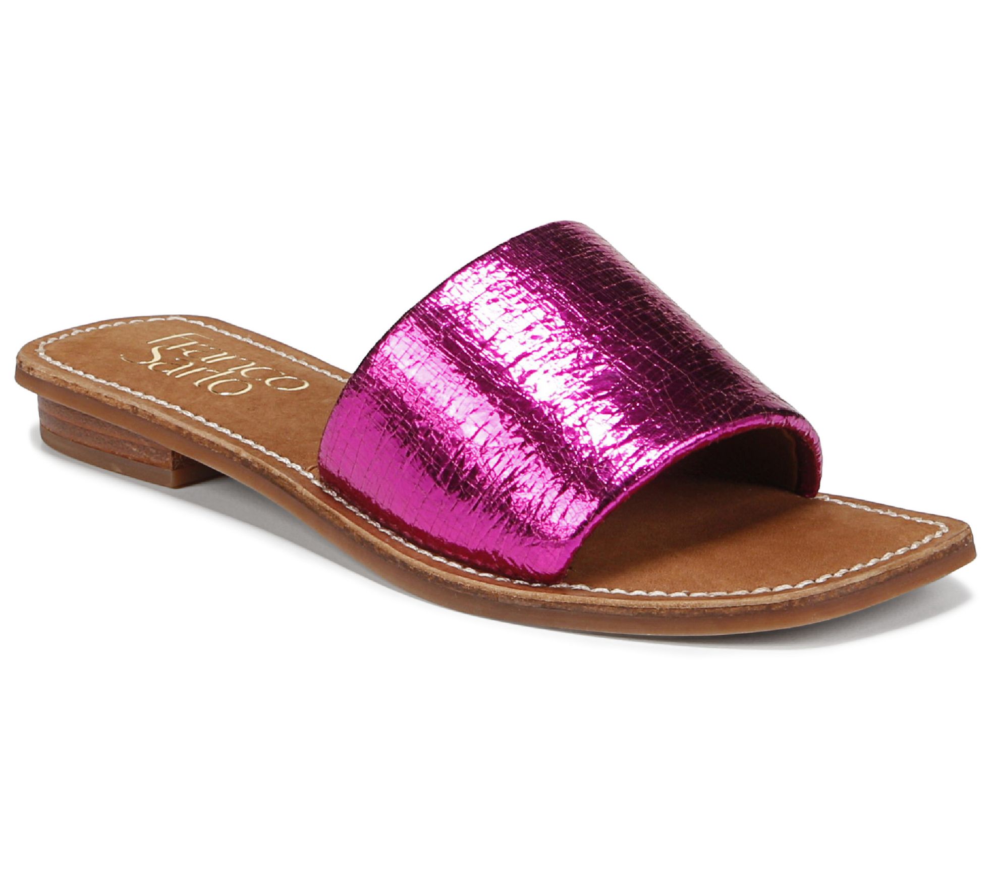 Franco Sarto Metallic Leather Slide Sandals- Ti a