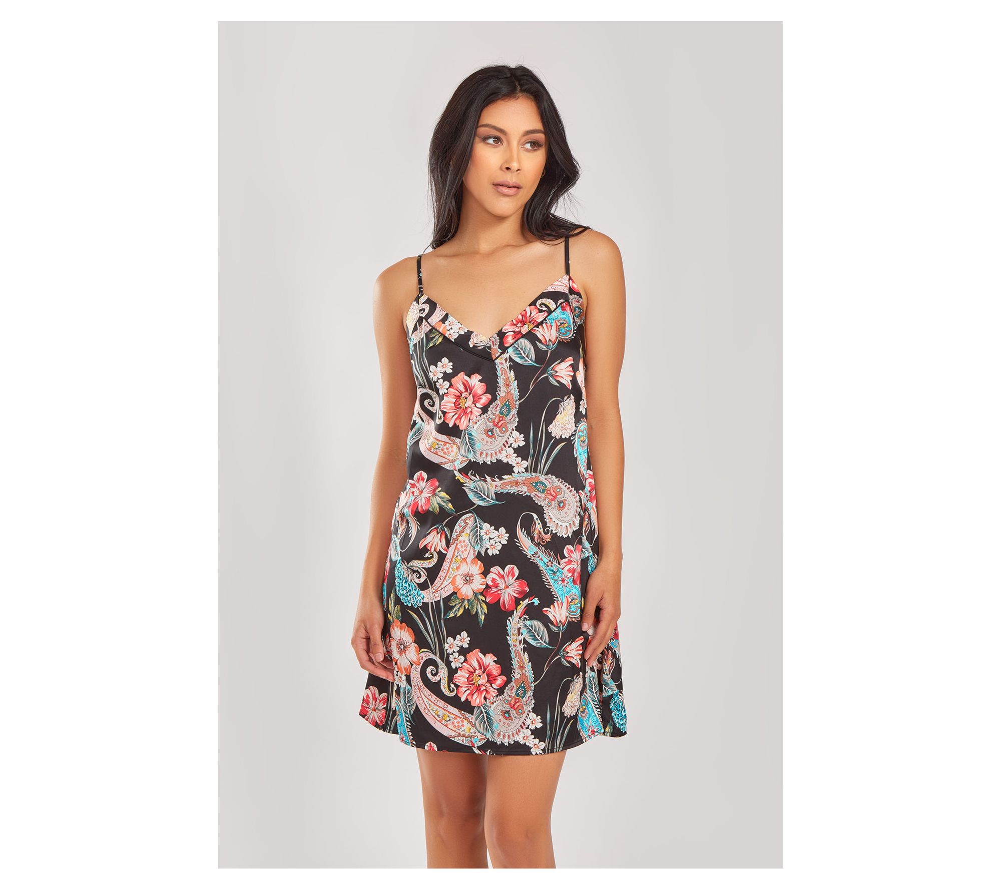 iCollection Printed Satin Chemise with Piping Details