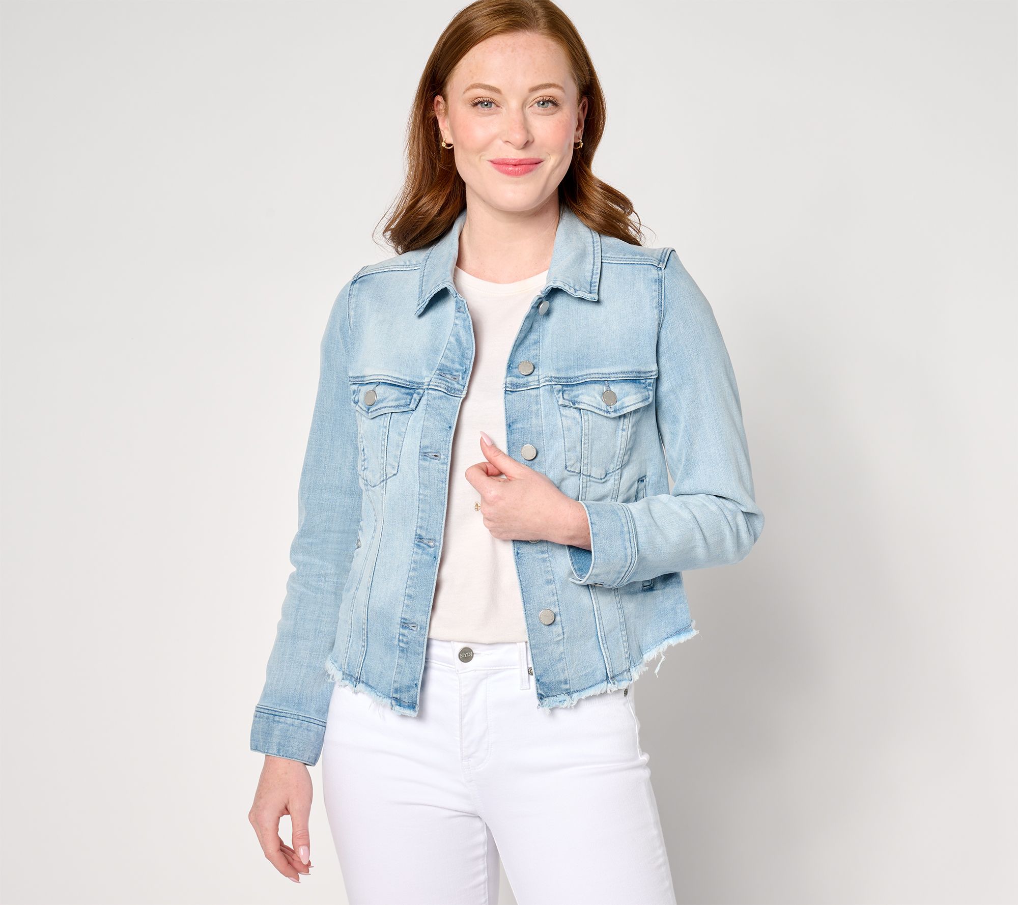 Liverpool Los Angeles Trucker Jacket with Fray Hem - Gulf Shores - QVC.com