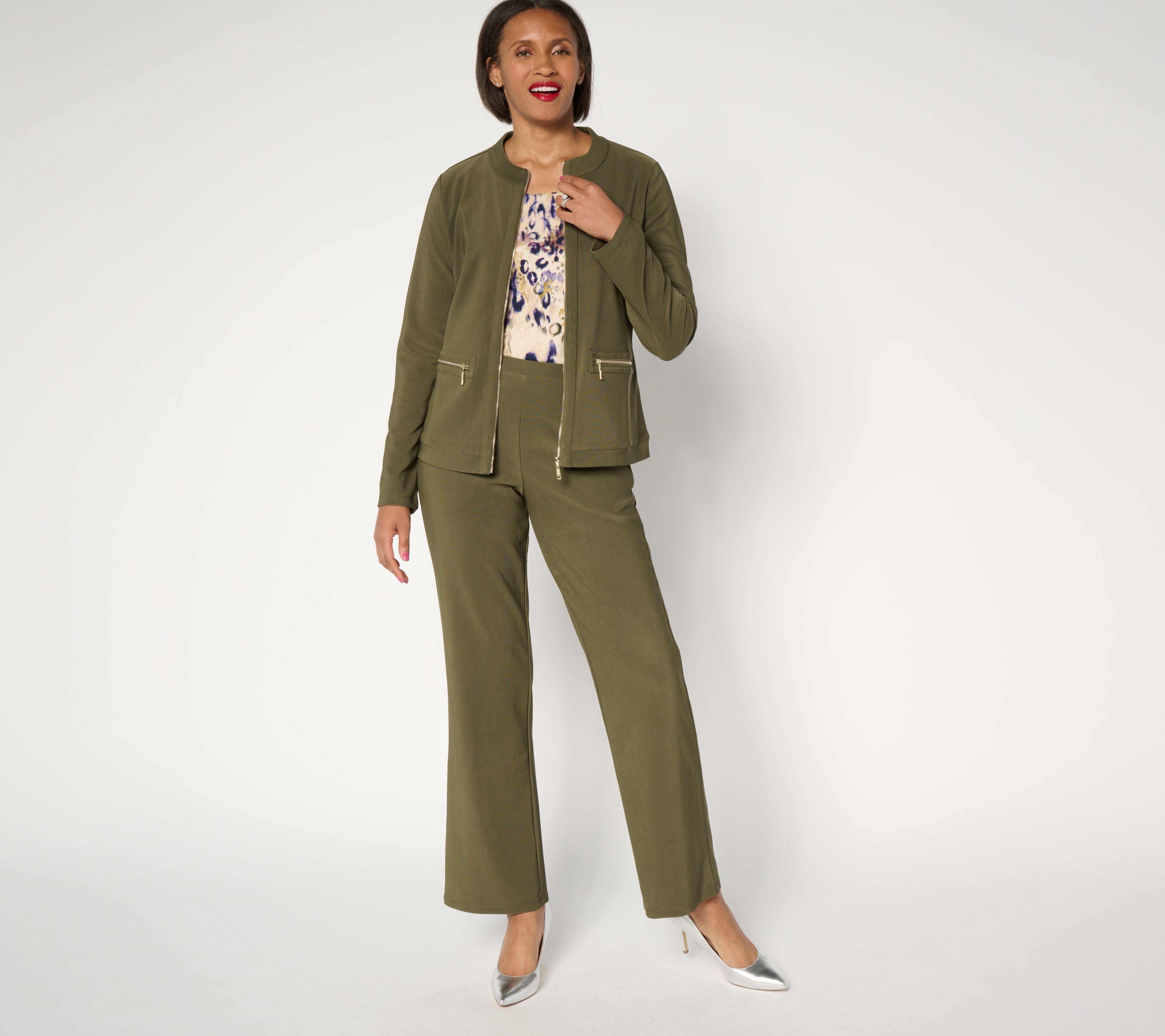 Attitudes by Renee Regular Euro Knit Jacket and Wide Leg Pant Set