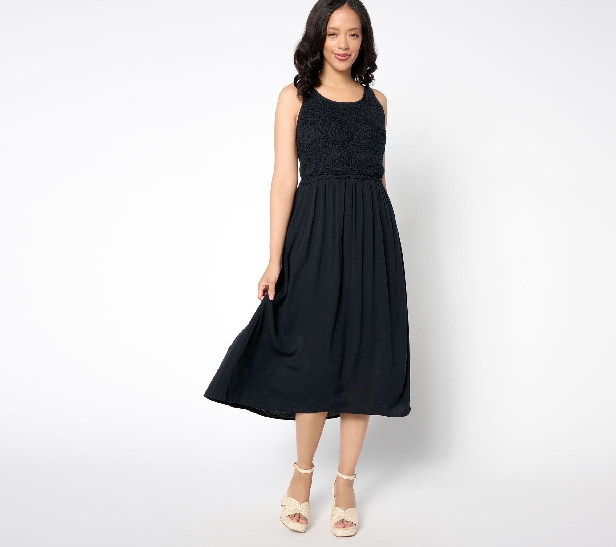 Destination 365 Petite Crinkle Chiffon Crochet Maxi Dress