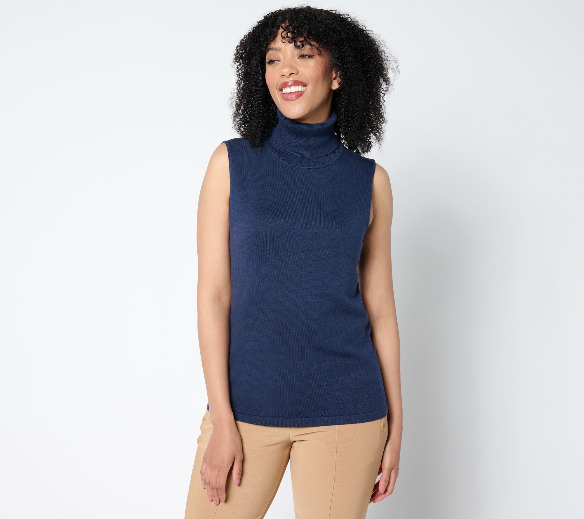 Navy blue sleeveless turtleneck best sale