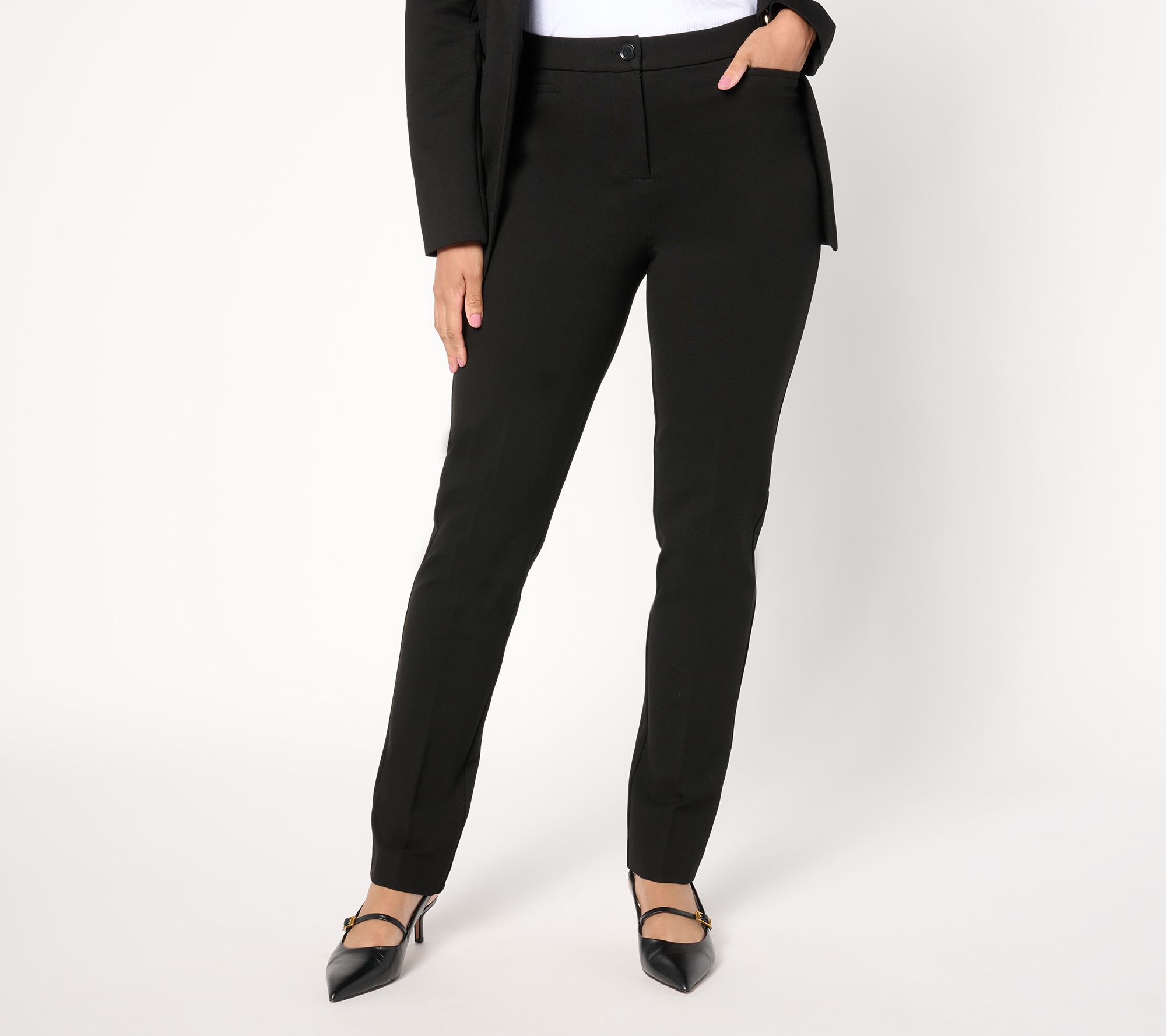 Tailored by Susan Graver Petite Smart Ponte Slim Leg Trouser