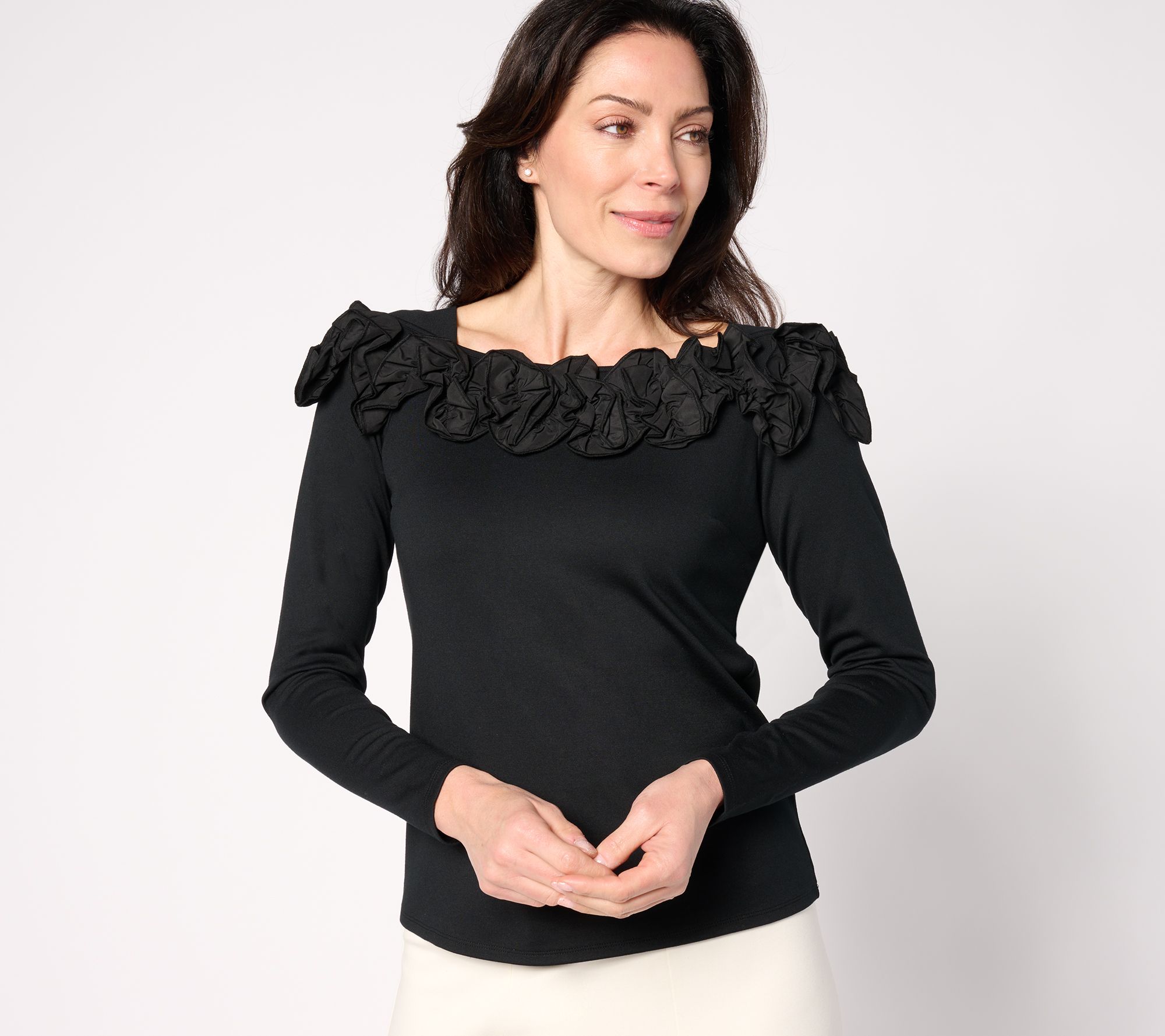 "As Is" BEAUTIFUL by Lawrence Zarian Silky Ponte Top w/Rosette
