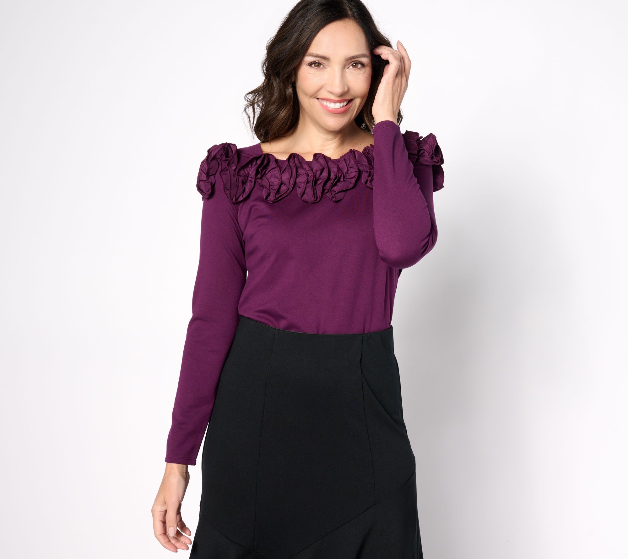 "As Is" BEAUTIFUL by Lawrence Zarian Silky Ponte Top w/Rosette