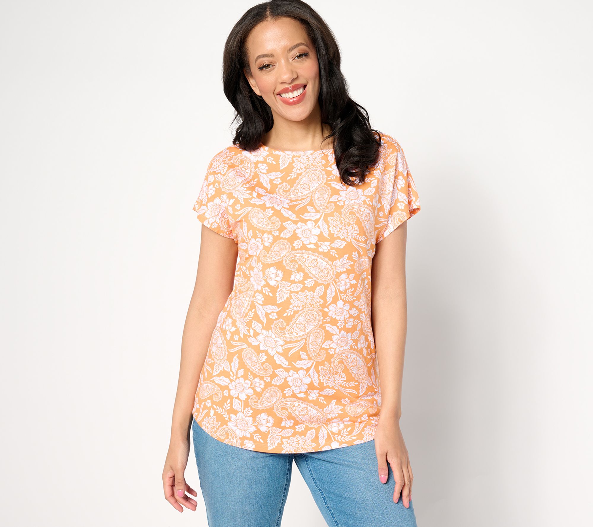 "As Is" Denim & Co. Printed Favorite Jersey Boat Neck Dolman Cap Top