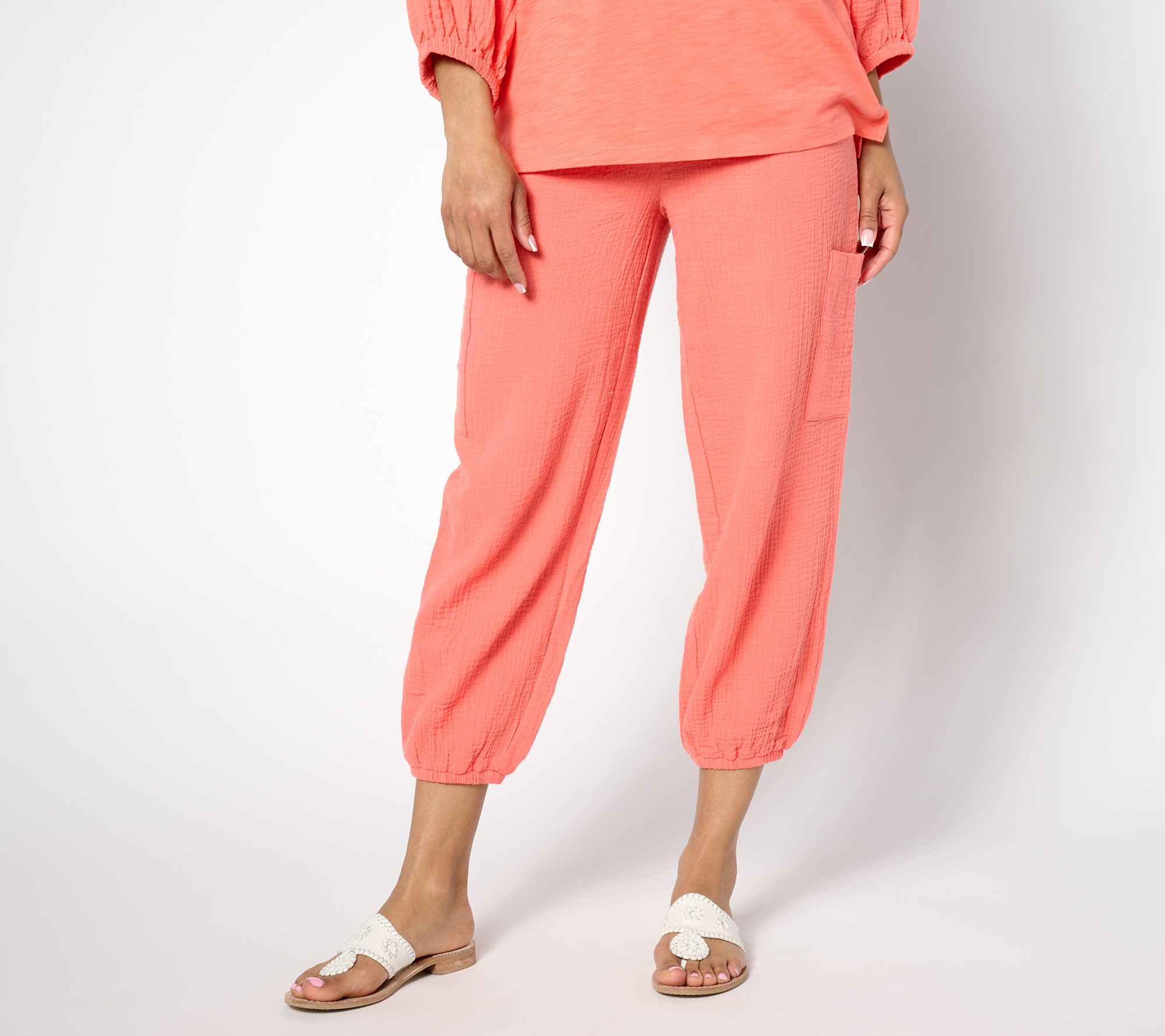 "As Is" Belle Beach by Kim Gravel Regular Gauze Utility Cropped Jogger
