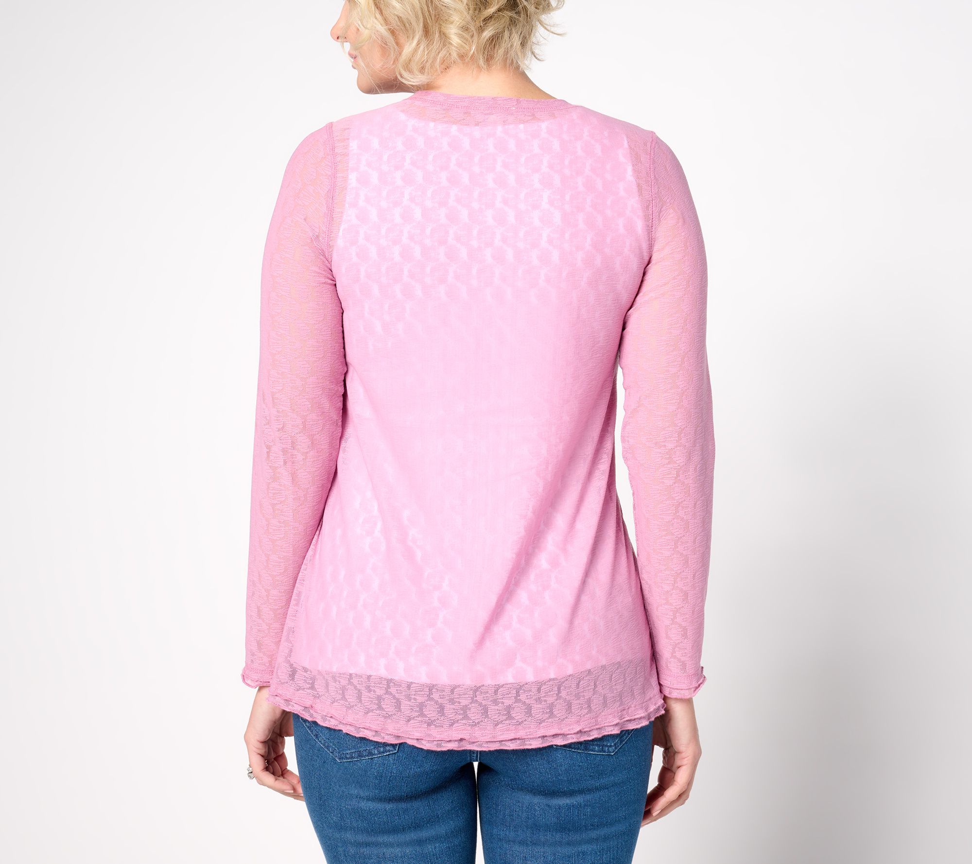 LOGO Layers by Lori Goldstein Crew Neck Long Sleeve Mesh Top