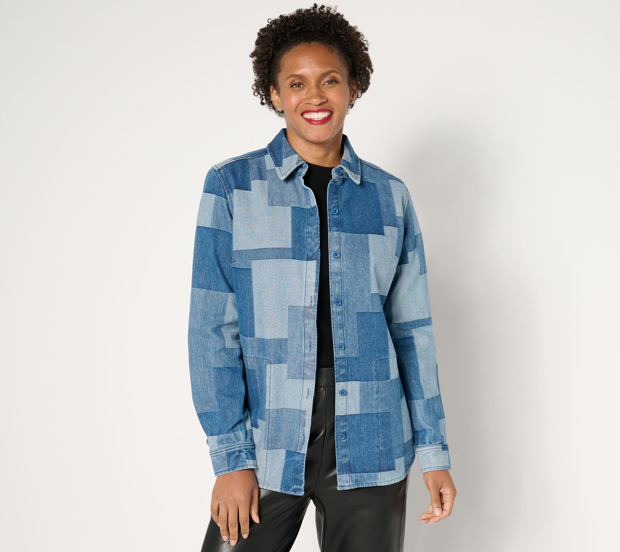 Joan Rivers Cotton Denim Patchwork Shirt Jacket