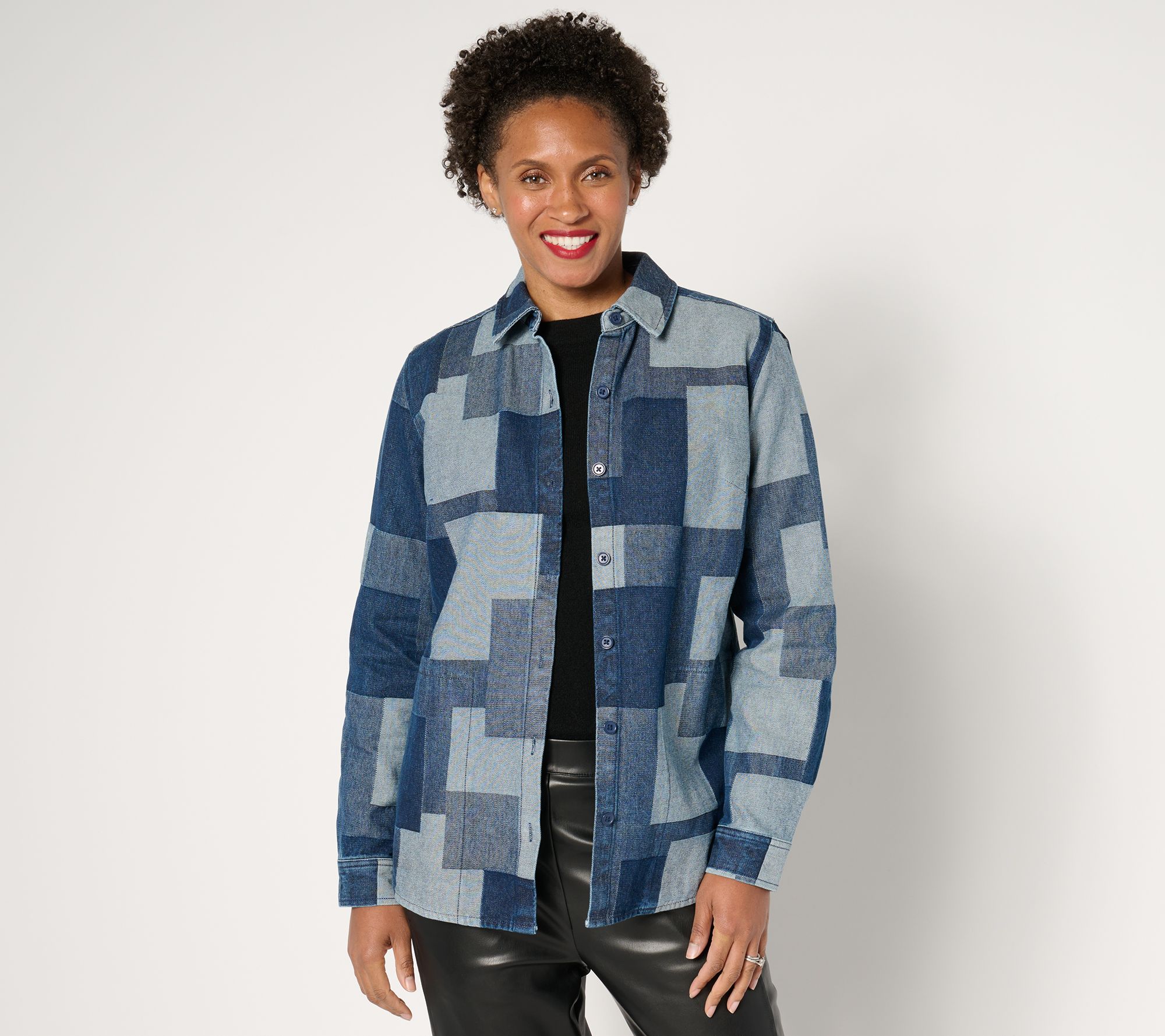 Joan Rivers Cotton Denim Patchwork Shirt Jacket