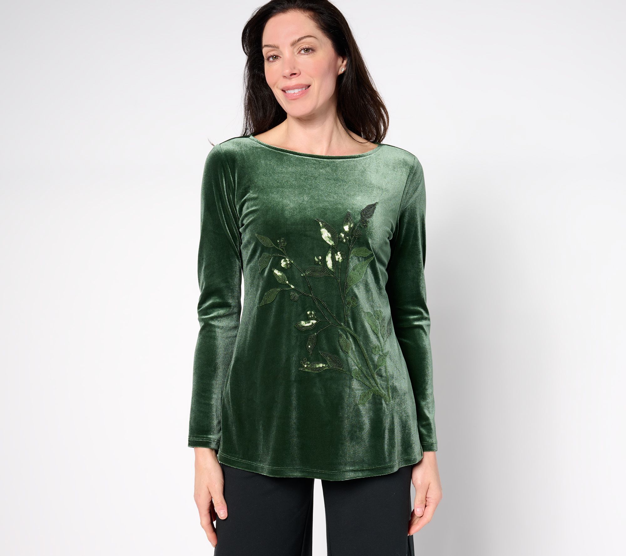 BEAUTIFUL by Lawrence Zarian Petite Stretch Velvet Placed Sequin Tunic