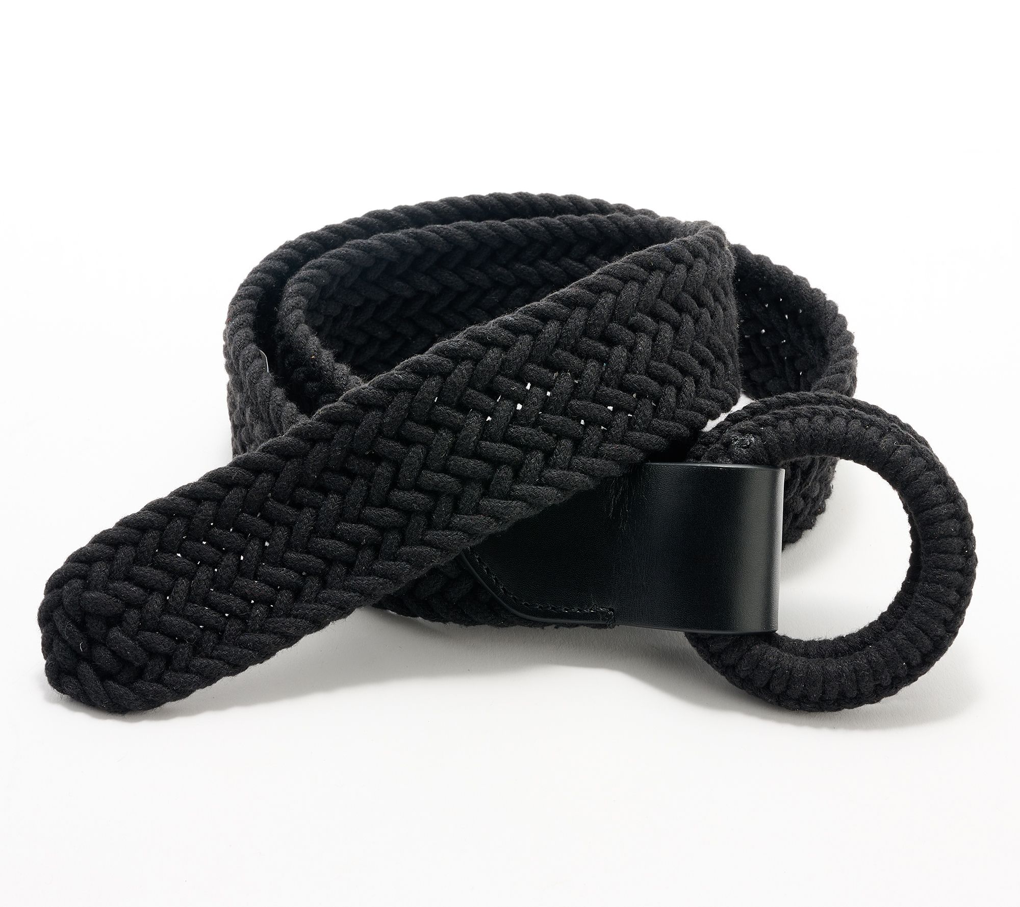 "As Is" Complliments Braided Rope Belt with Leather Trim