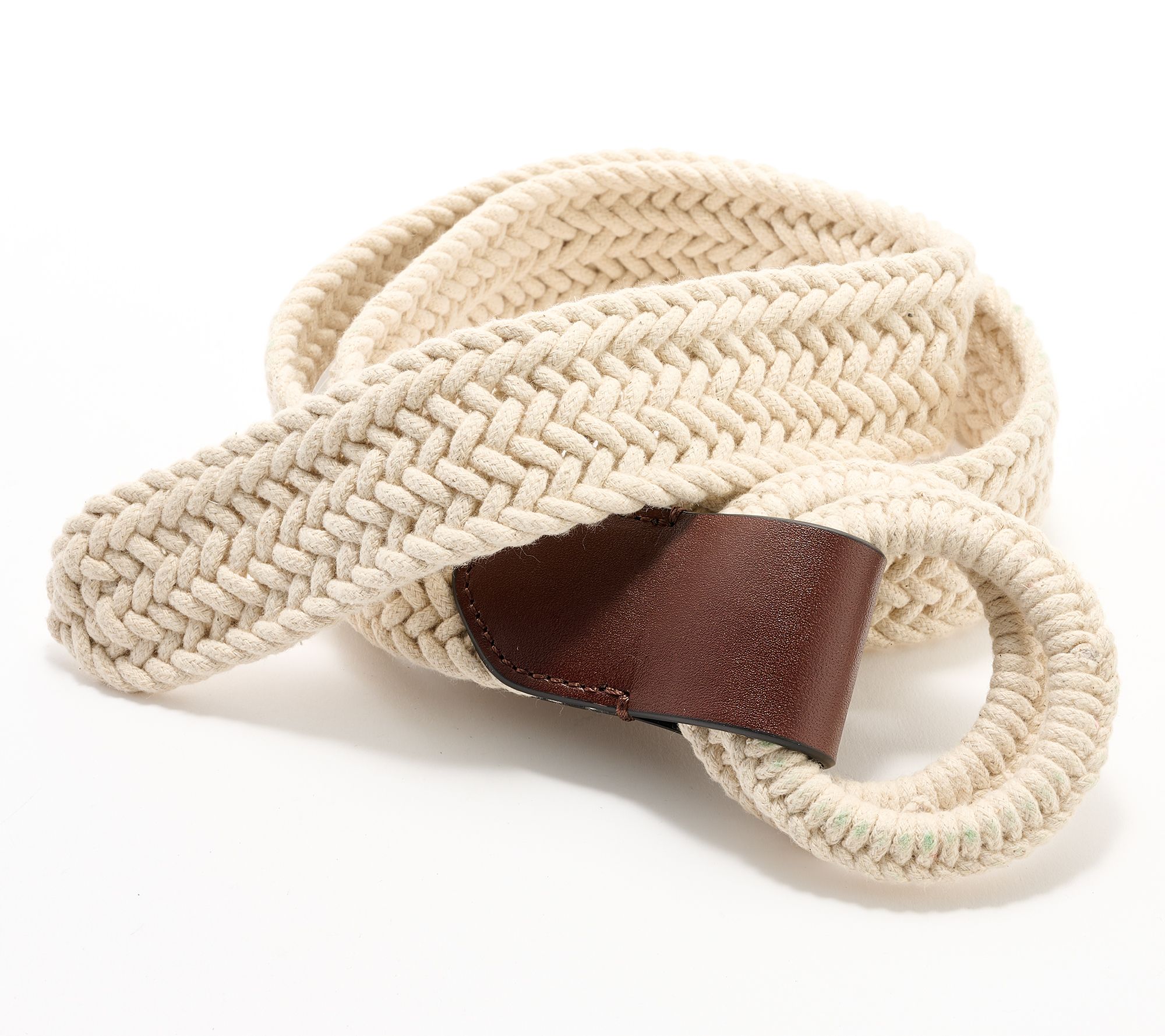 "As Is" Complliments Braided Rope Belt with Leather Trim