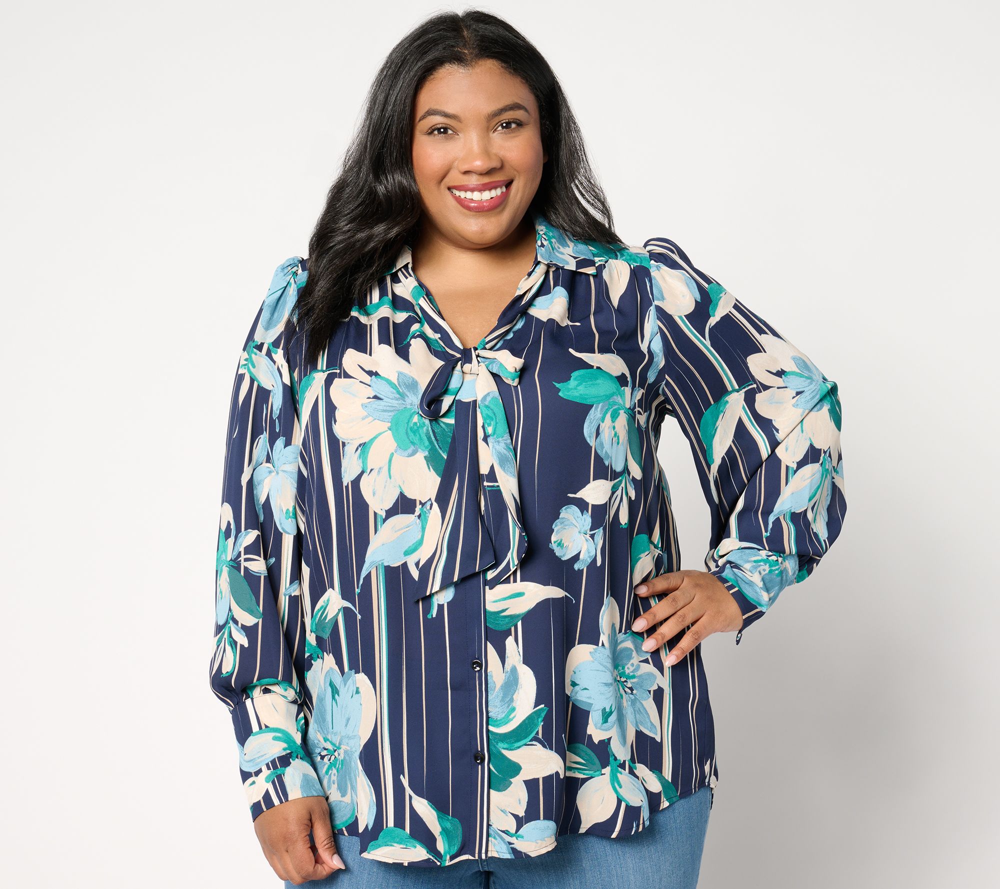 "As Is" Dennis Basso Printed Woven Blouse with Balloon Sleeves