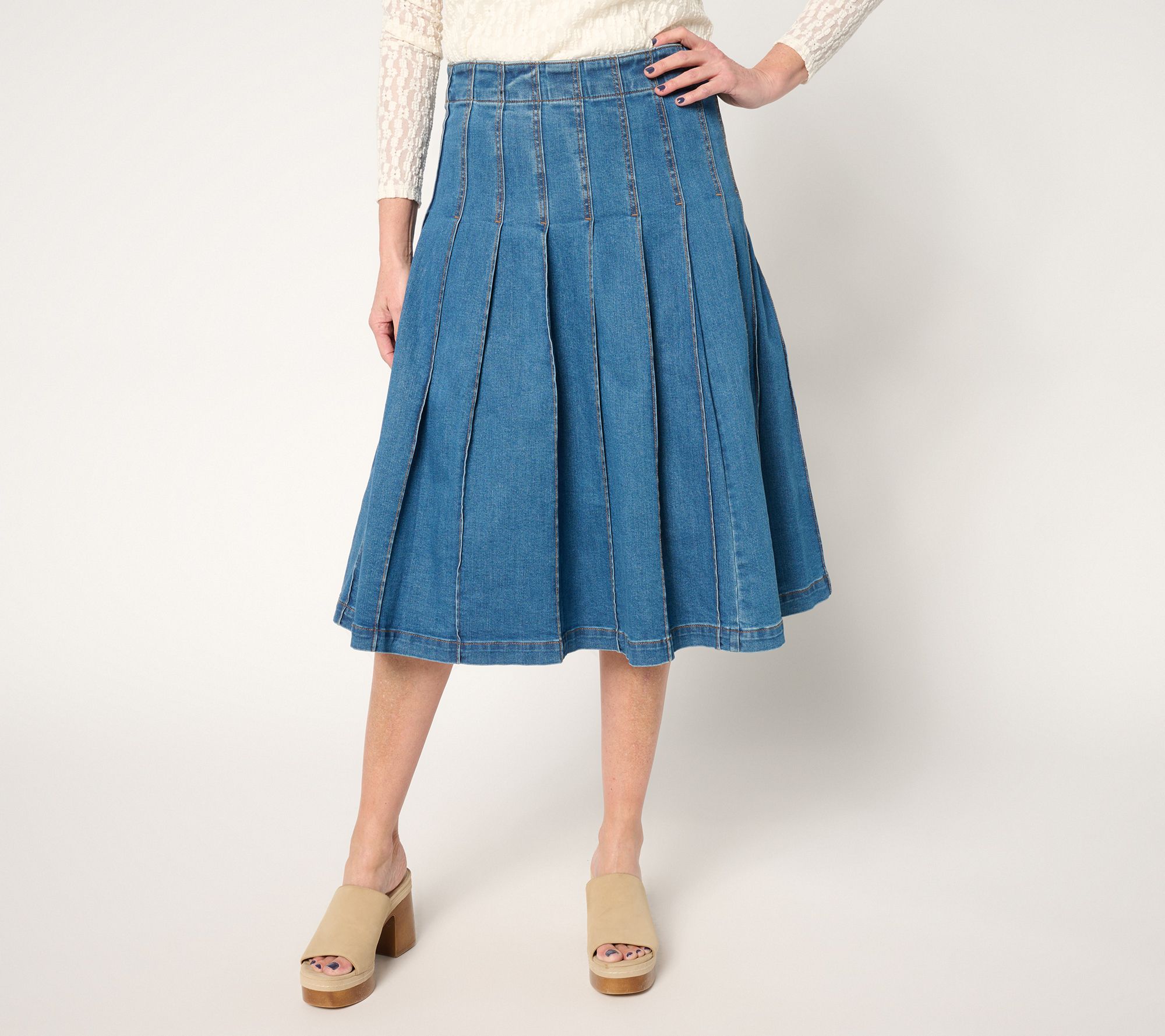 Peace Love World Black Label Regular Pleated Denim Skirt