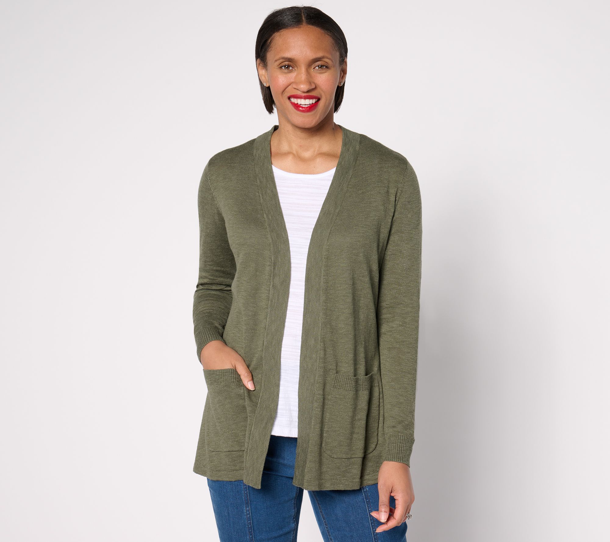 Denim & Co. Beach Regular Open Front Tunic Cardigan