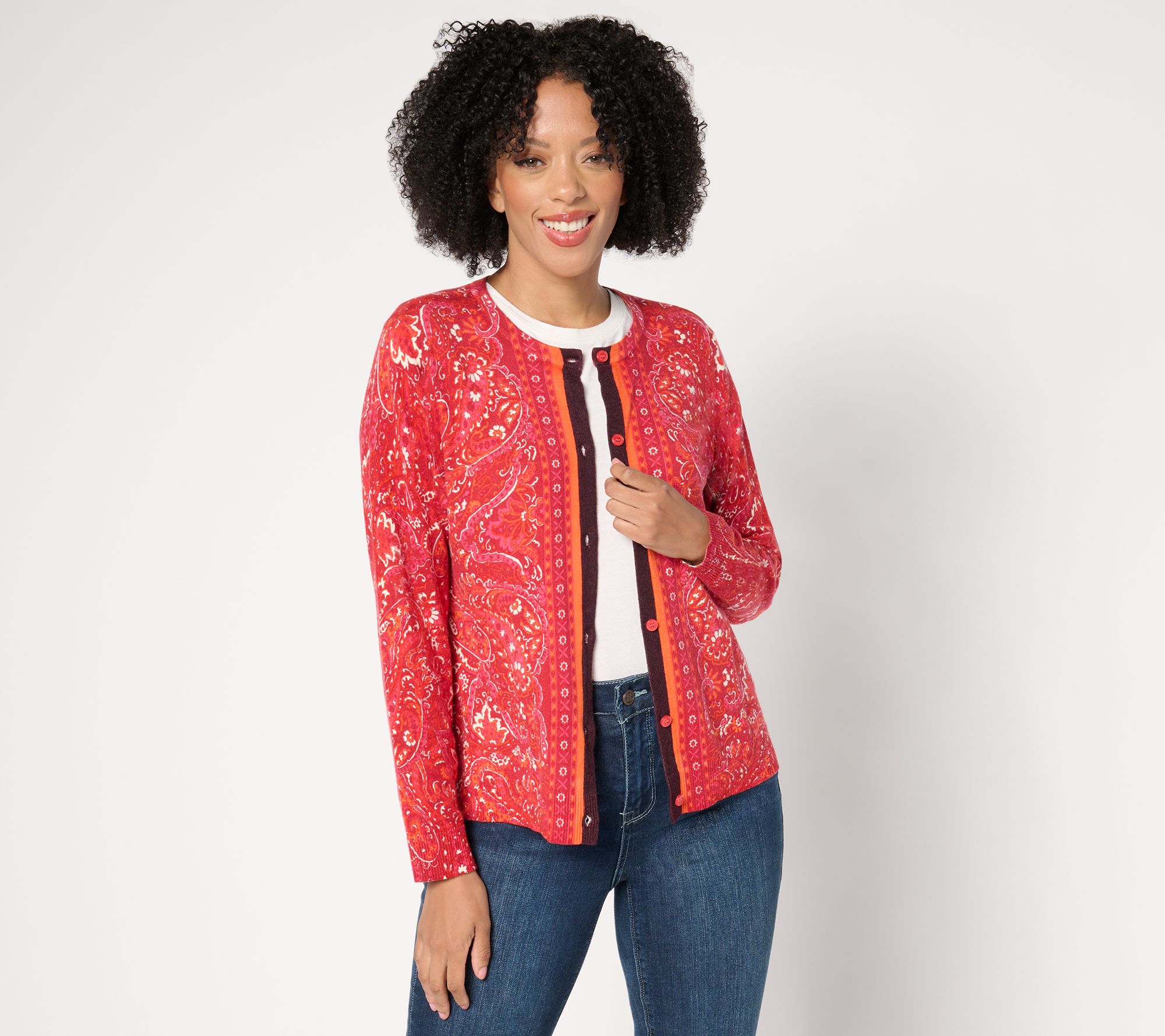 "As Is" Isaac Mizrahi Live! Estate Printed Button Front Cardigan