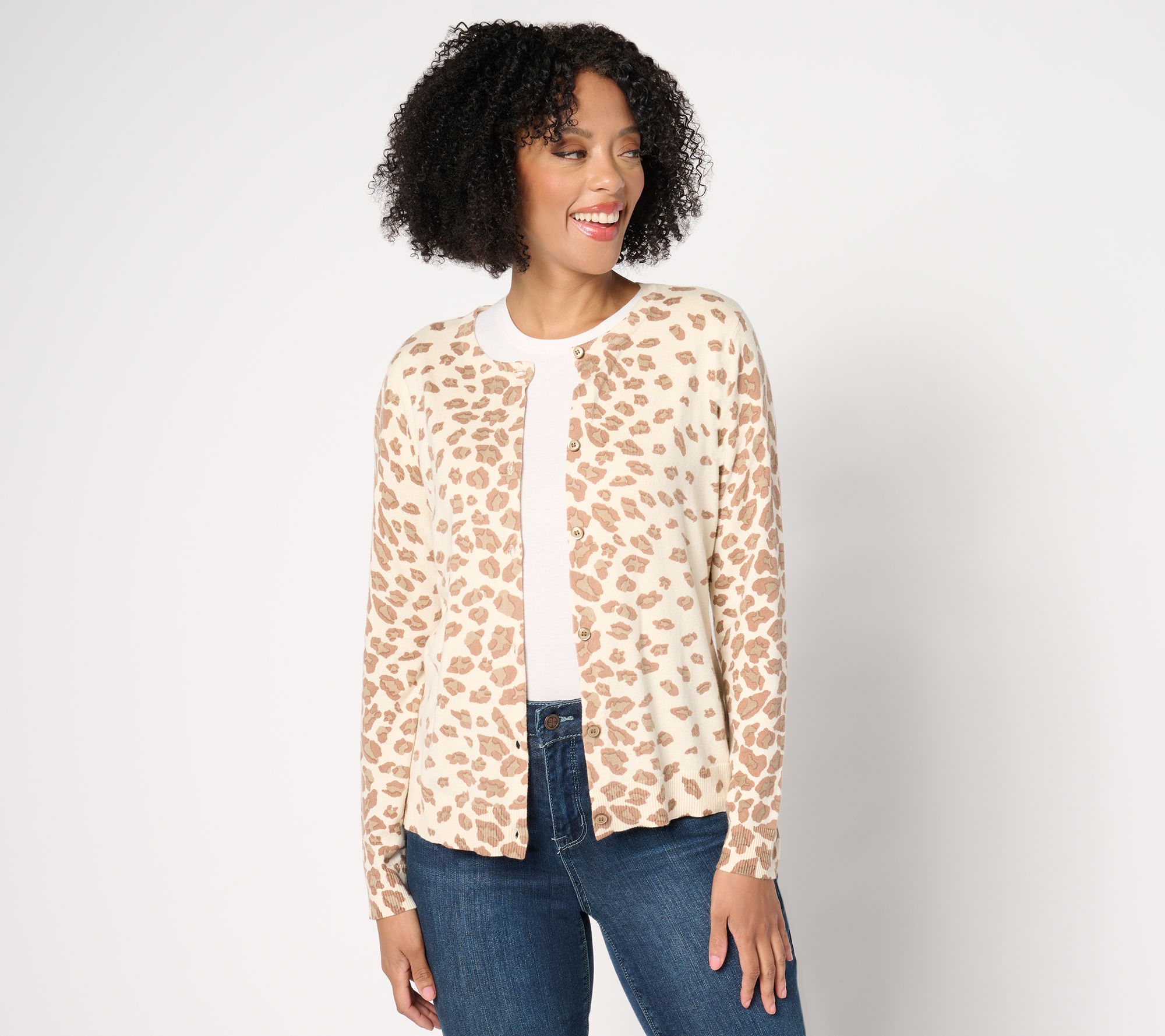 "As Is" Isaac Mizrahi Live! Estate Printed Button Front Cardigan