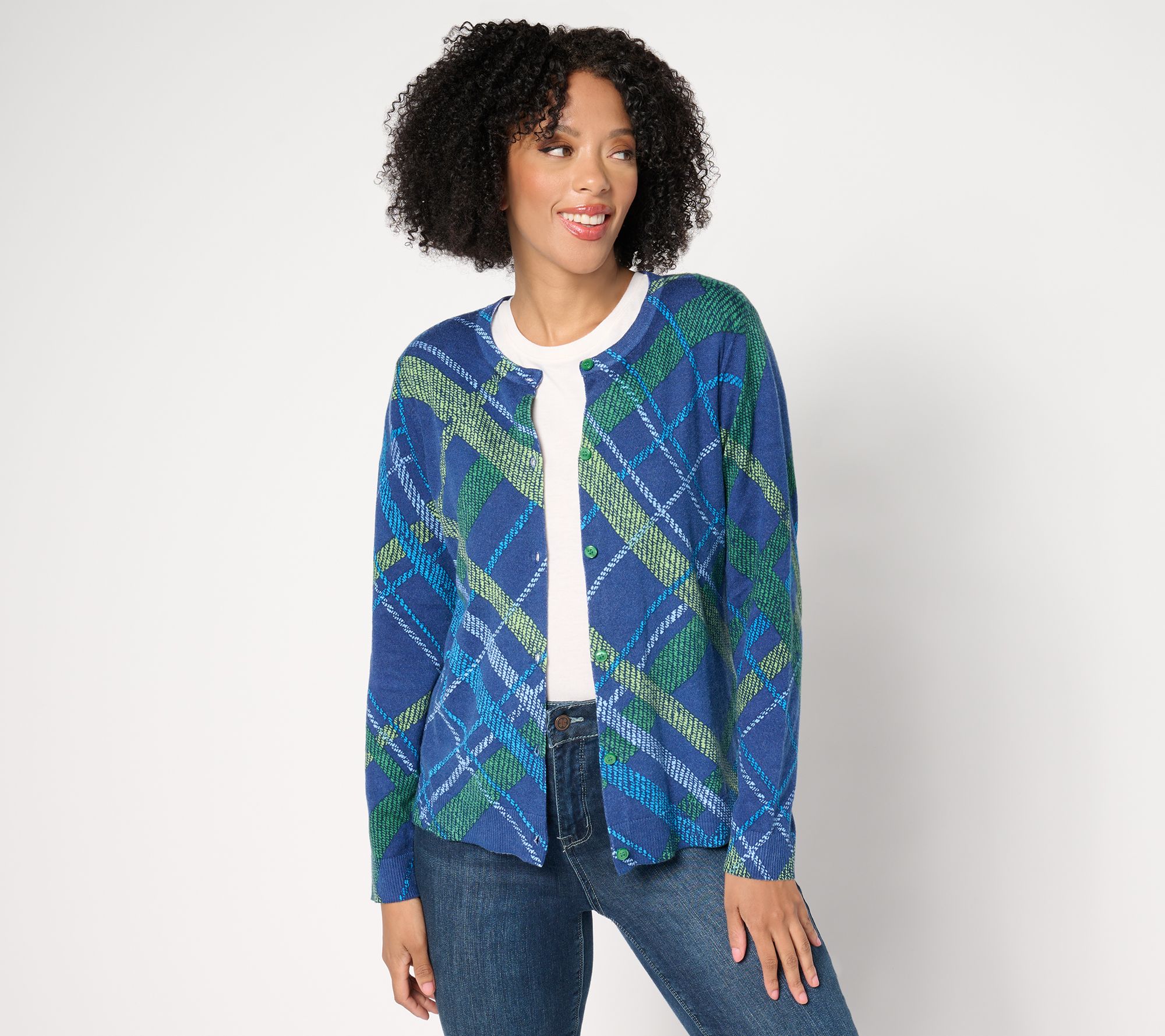 "As Is" Isaac Mizrahi Live! Estate Printed Button Front Cardigan