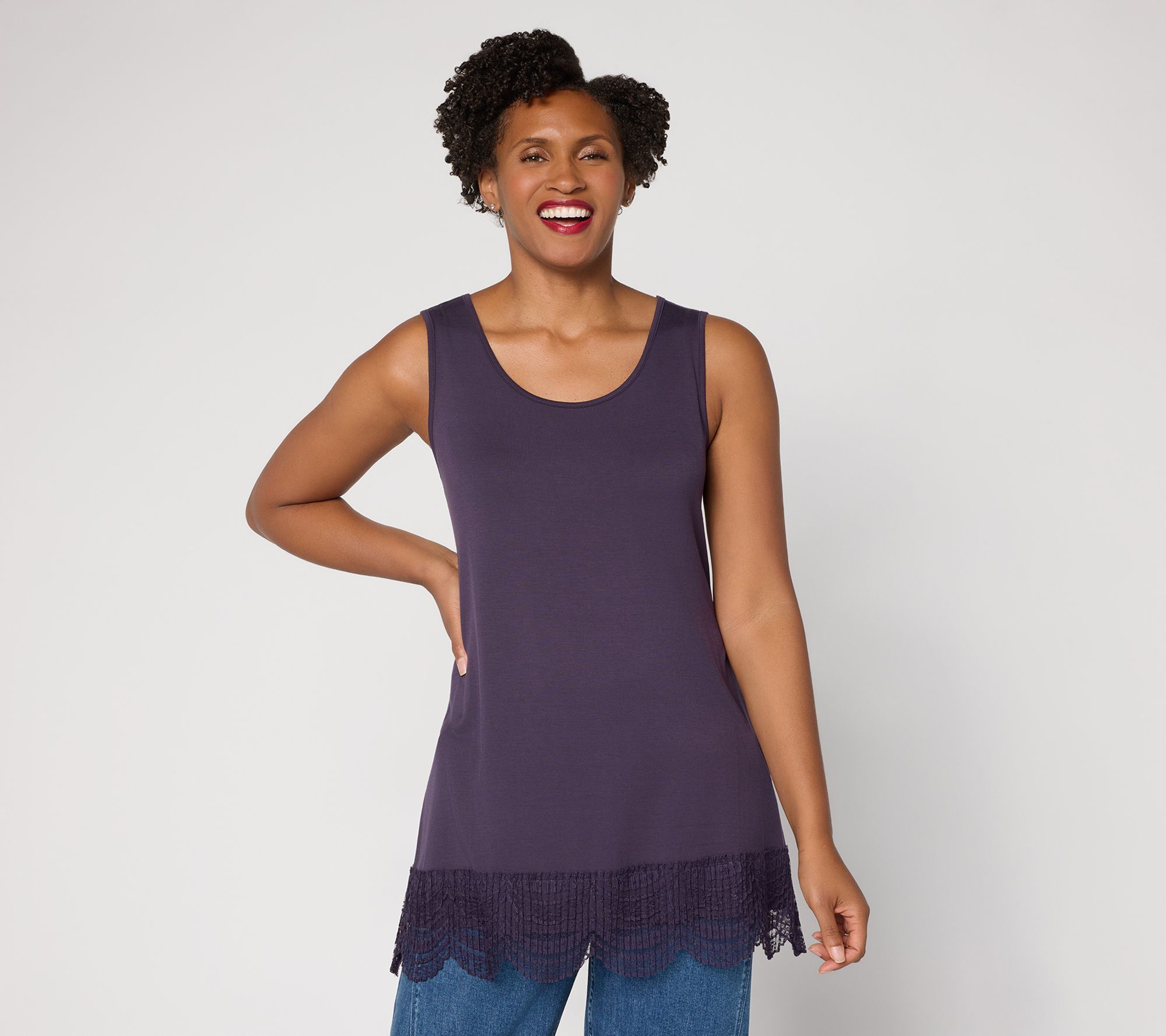LOGO Layers by Lori Goldstein Knit Tank with Lace Trim