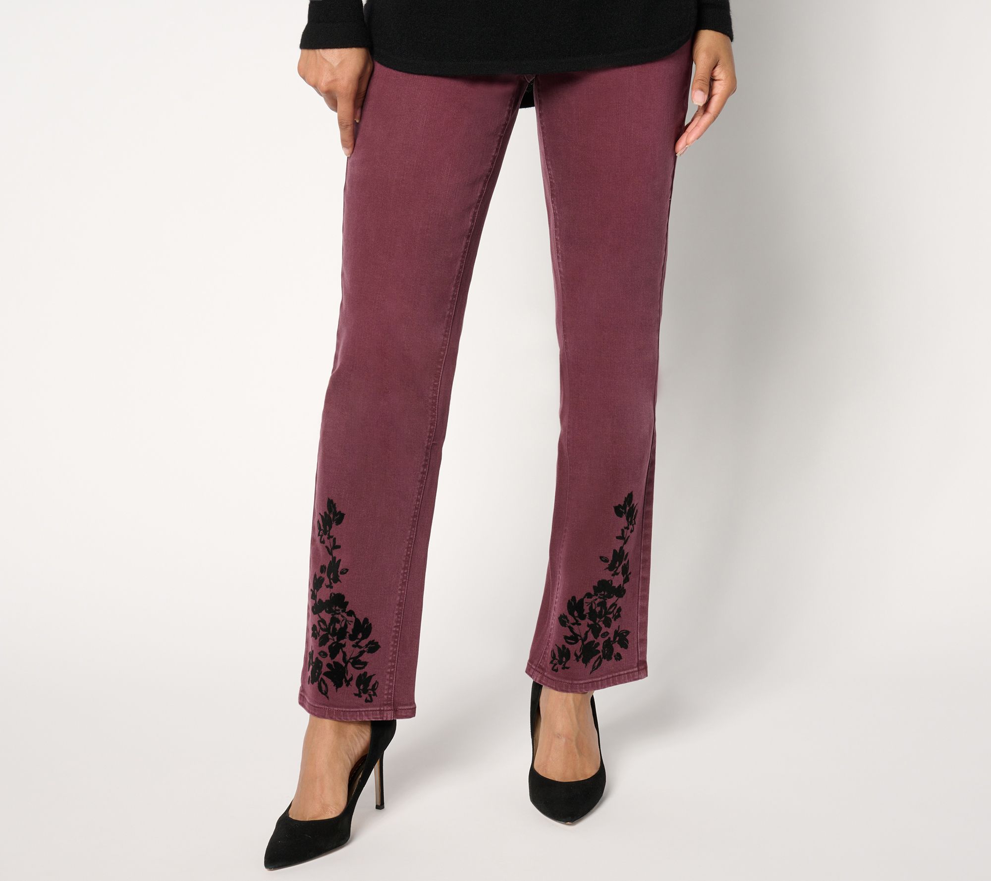 "As Is" Isaac Mizrahi Live! Regular True Denim Pull On Flocked Jeans