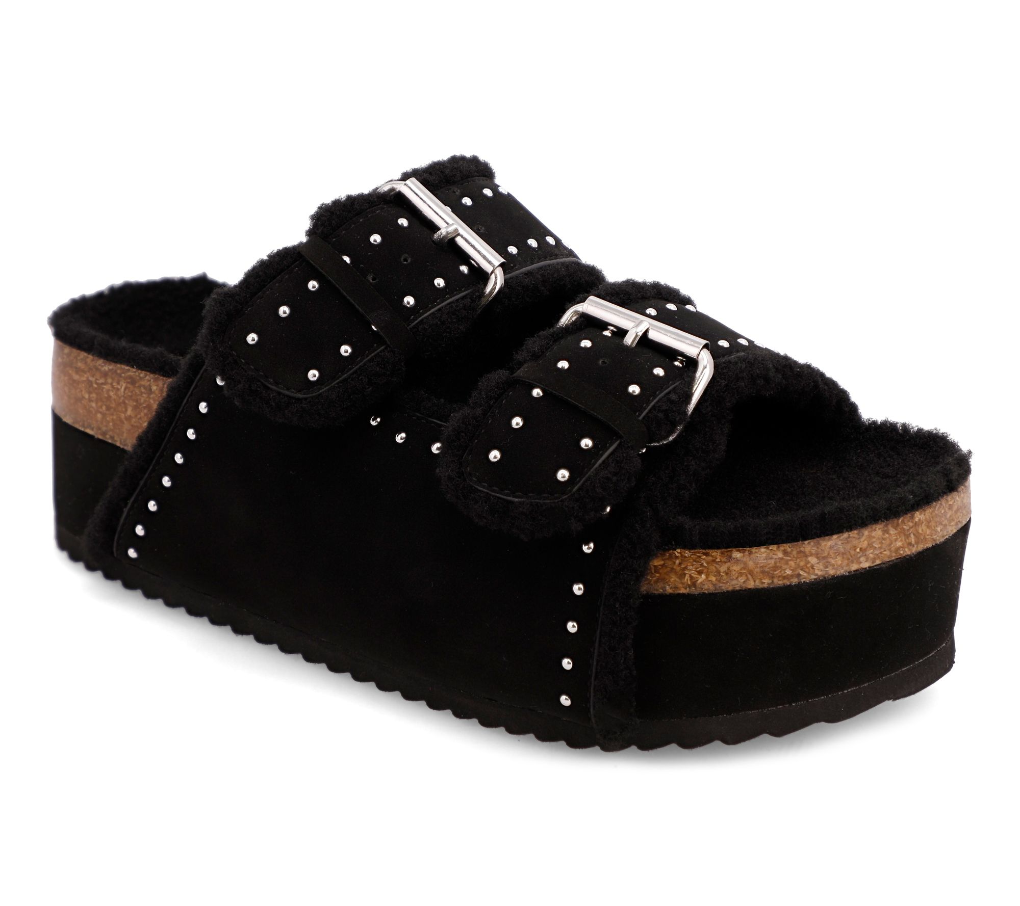 MIA Shoes Faux Shearling Slide Platform Sandal - Brookie-S