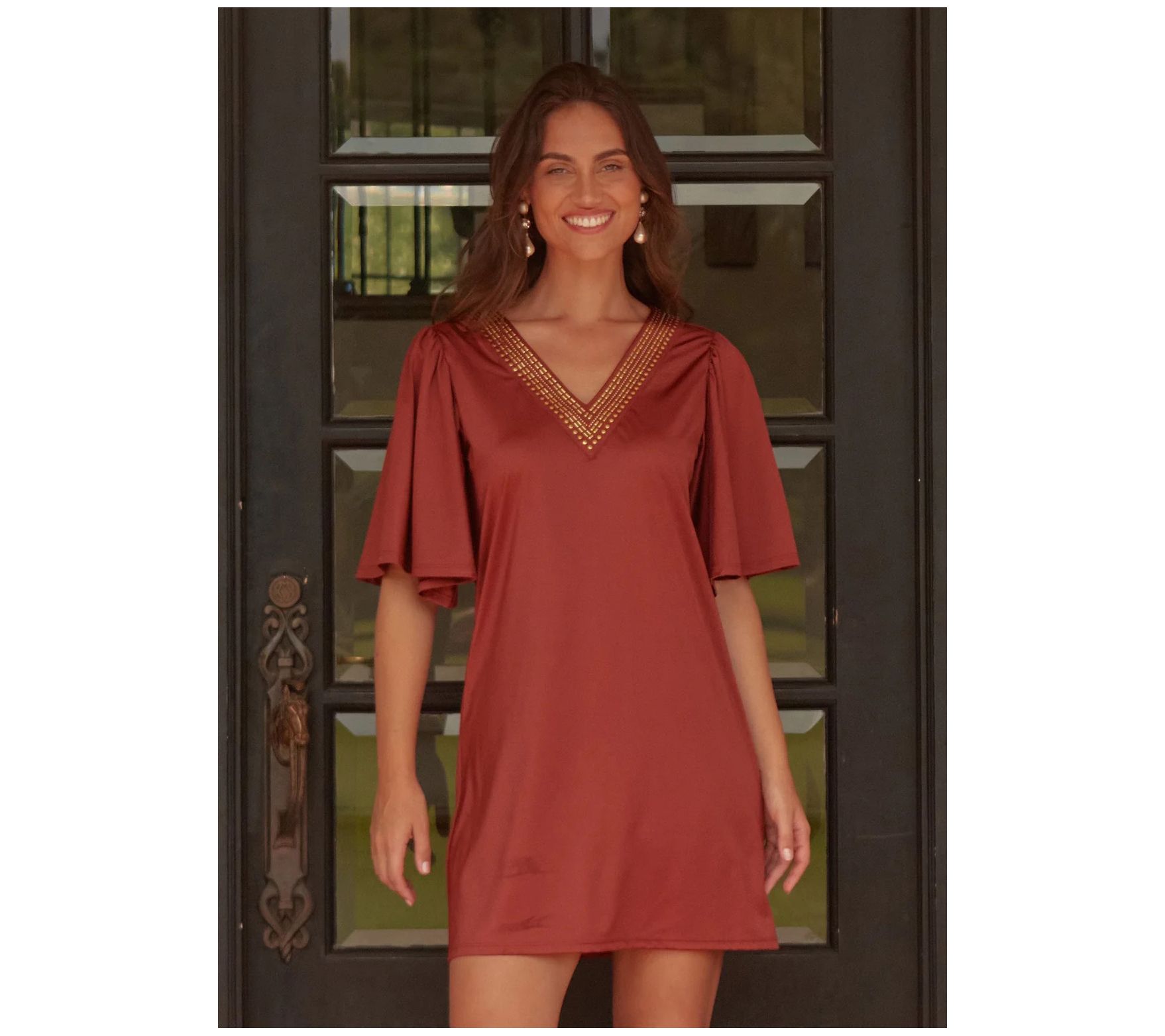 Cabana Life Flutter Elbow Sleeve V-Neck Shift Dress UPF 50