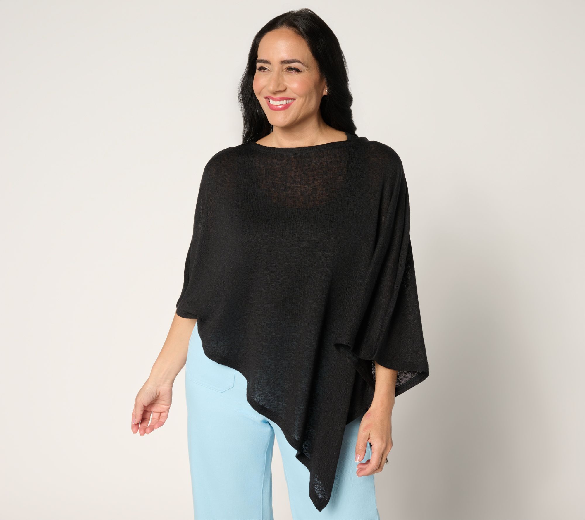 Denim & Co. Slub Knit Asymmetrical Poncho