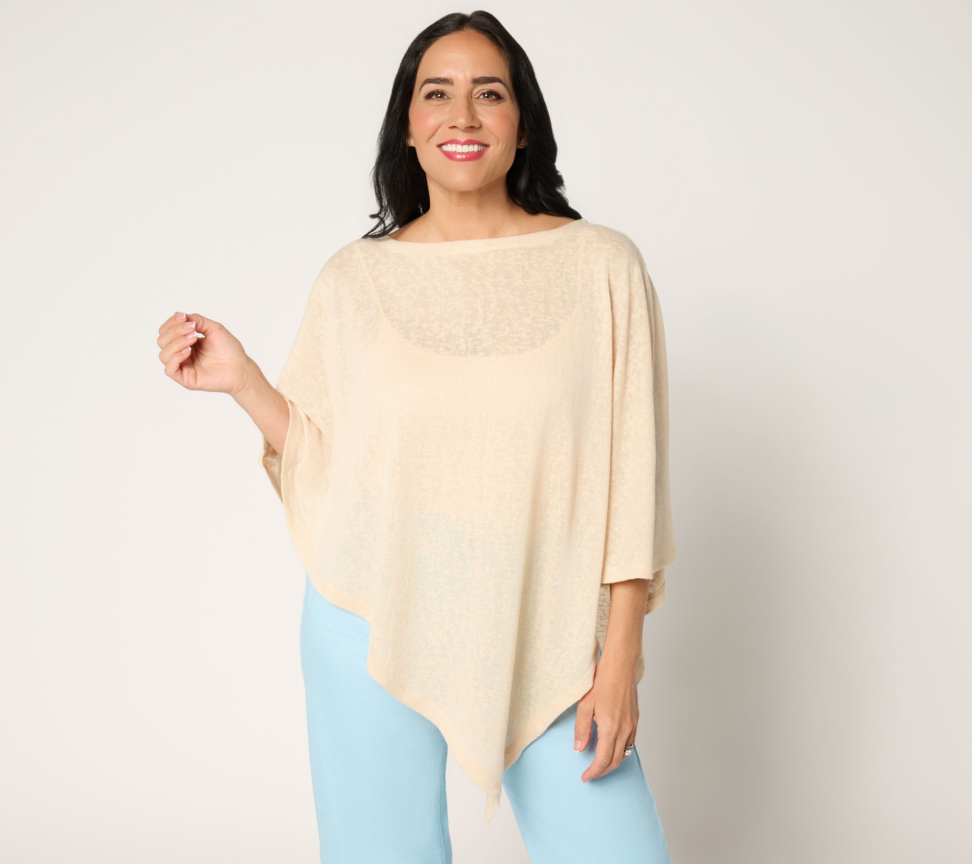 Denim & Co. Slub Knit Asymmetrical Poncho