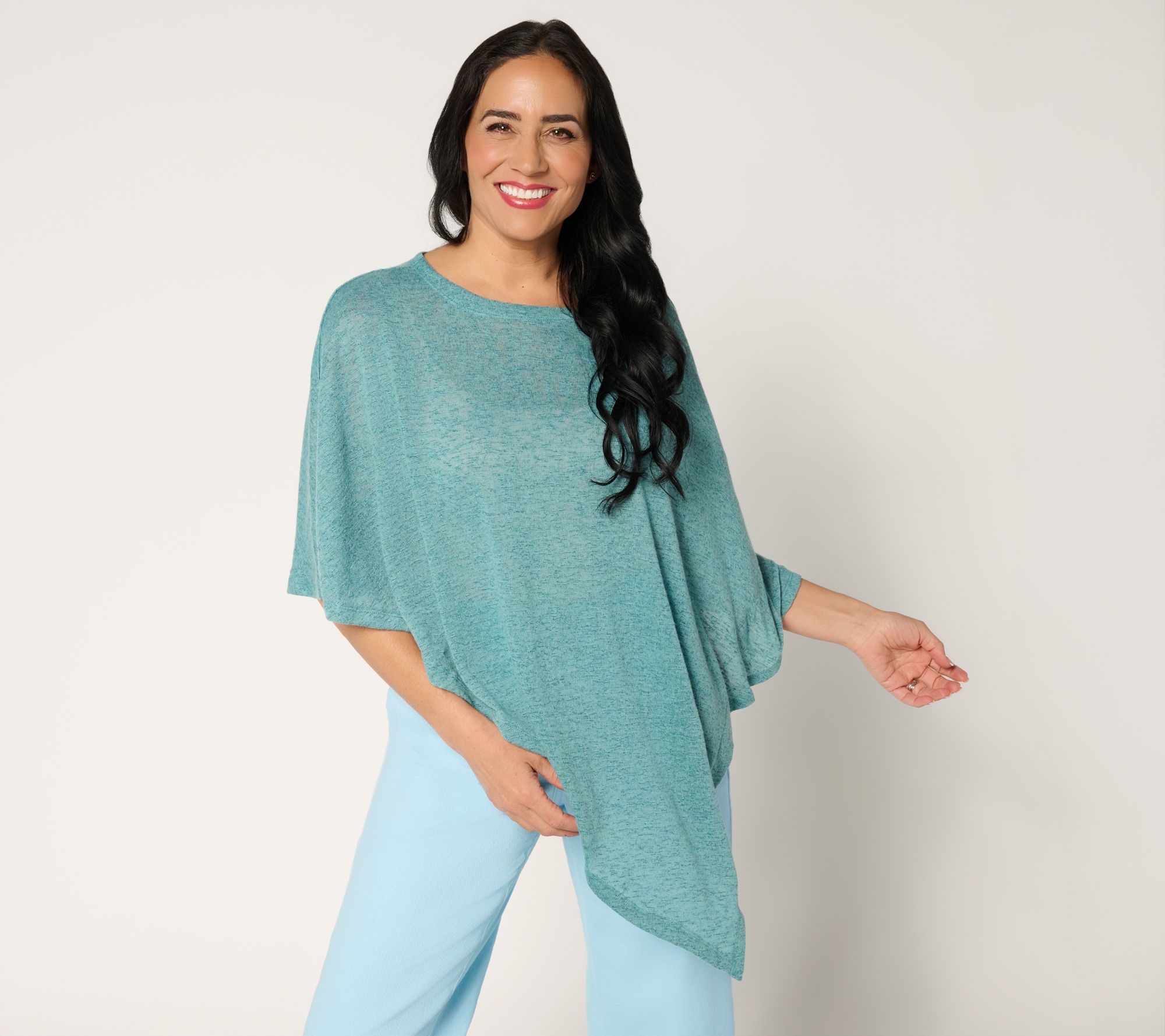 Denim & Co. Slub Knit Asymmetrical Poncho