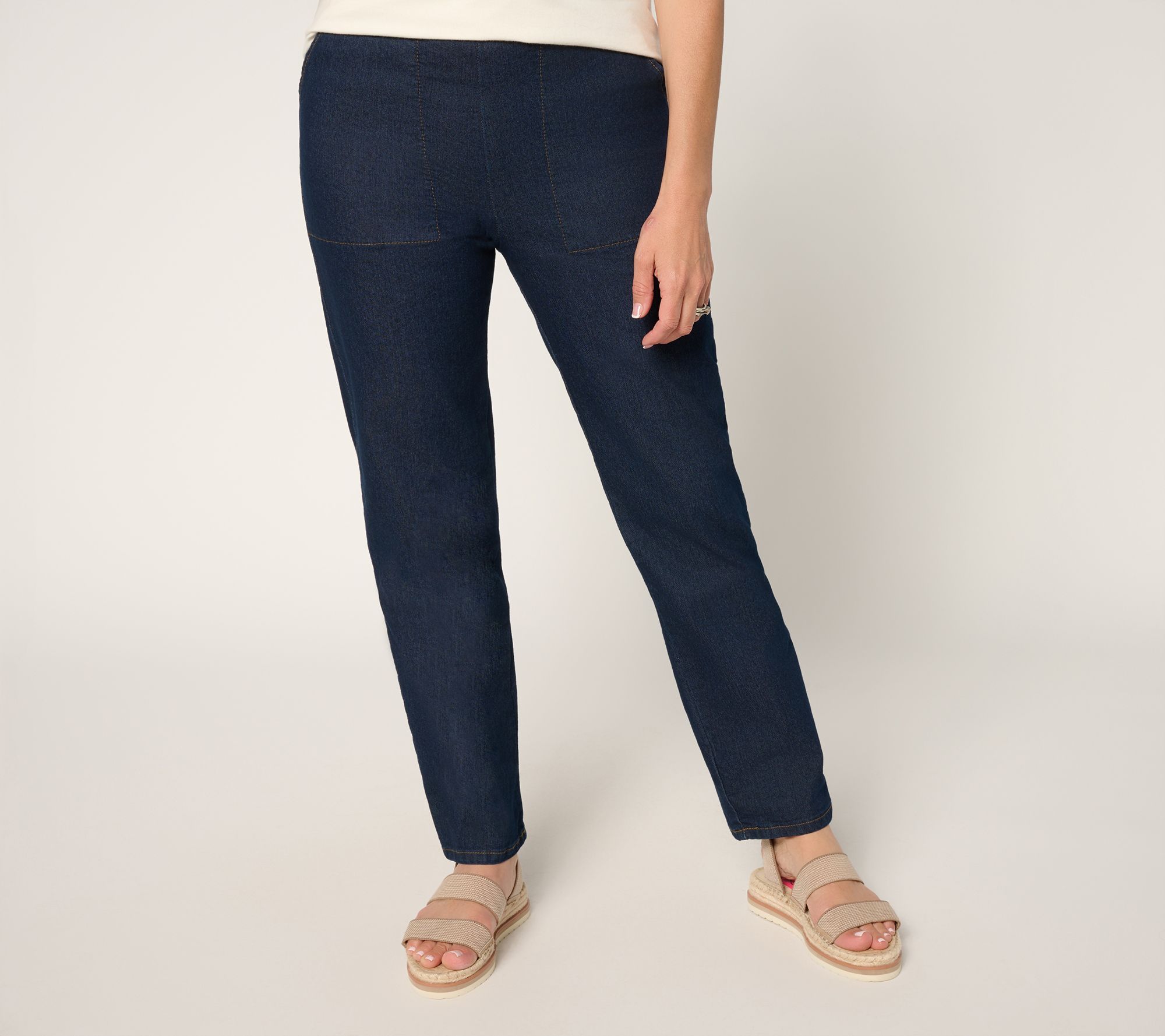 Denim & Co. Petite Indigo Flat Front Wide Leg Ankle Pant