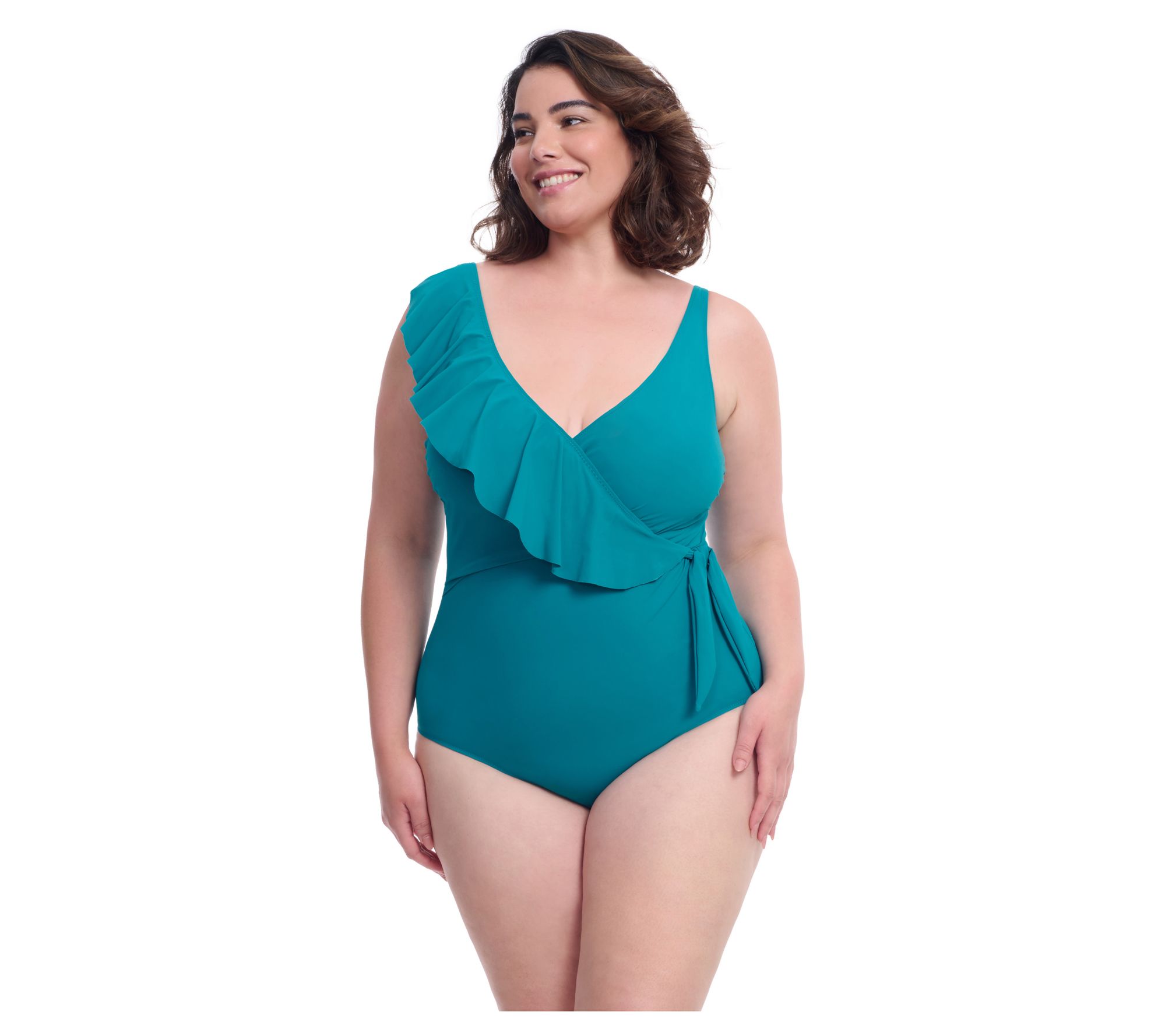 Tutti Frutti Jade Full Figure Ruffle Surplice 1PC