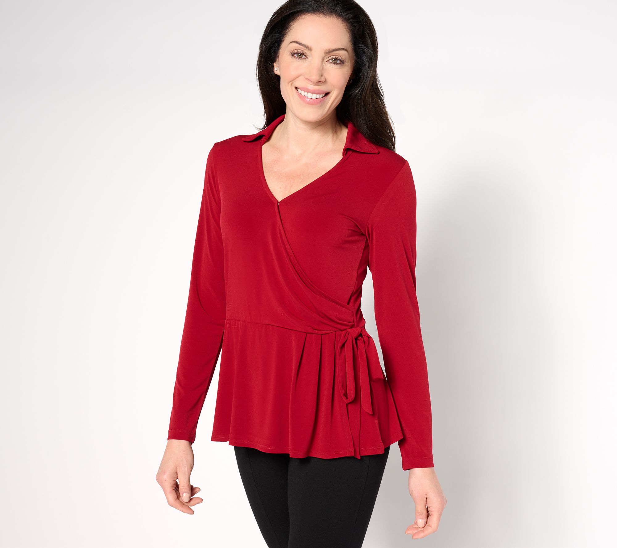 "As Is" Susan Graver Liquid Knit Long Sleeve Faux Wrap Top