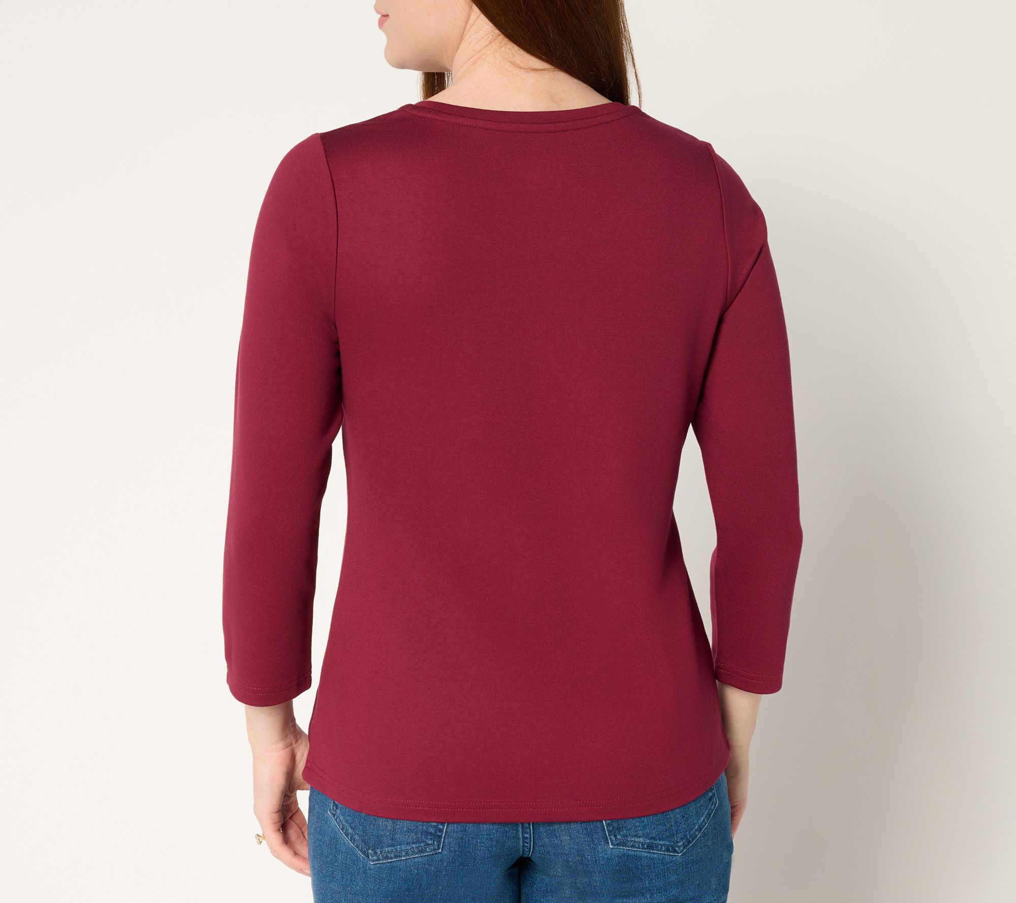 BEAUTIFUL by Lawrence Zarian Silky Ponte Seam Detail Crew