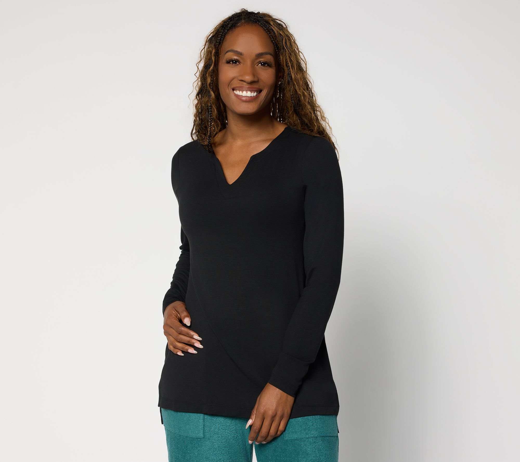Modern Soul Soothing Knit Jersey Notch Tunic with Support System