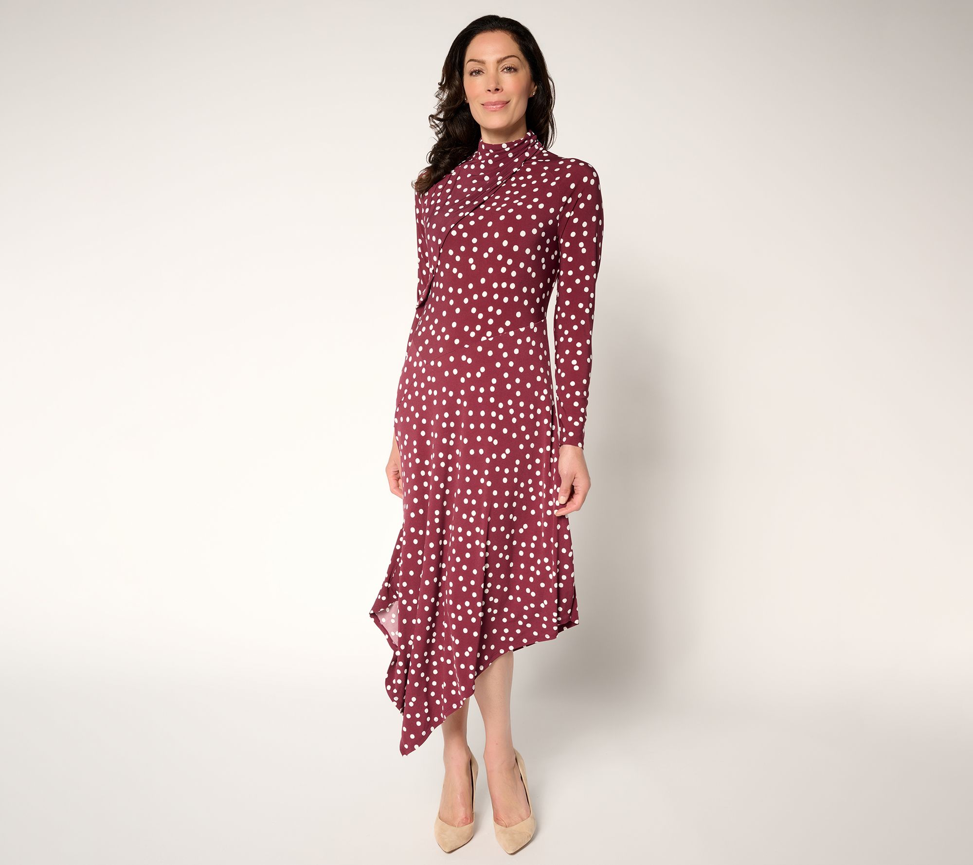 Me by Jennie Garth Regular City Asymmetrical Knit Midi Dress, Size Medium, Blackberry