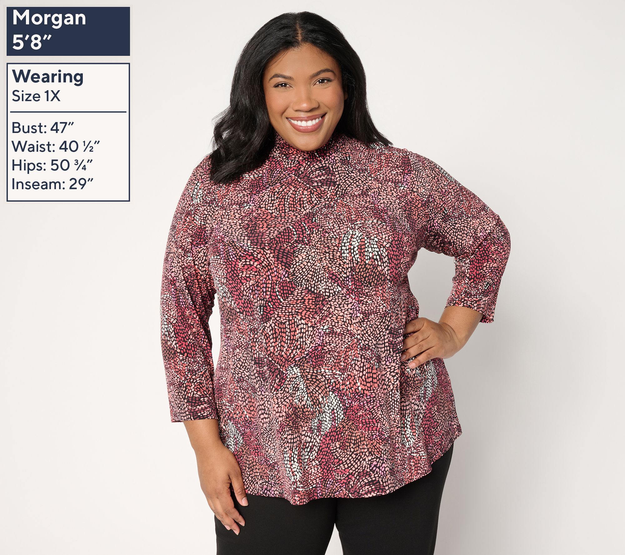 Susan Graver Set of 2 Print & Solid Liquid Knit Mock Neck