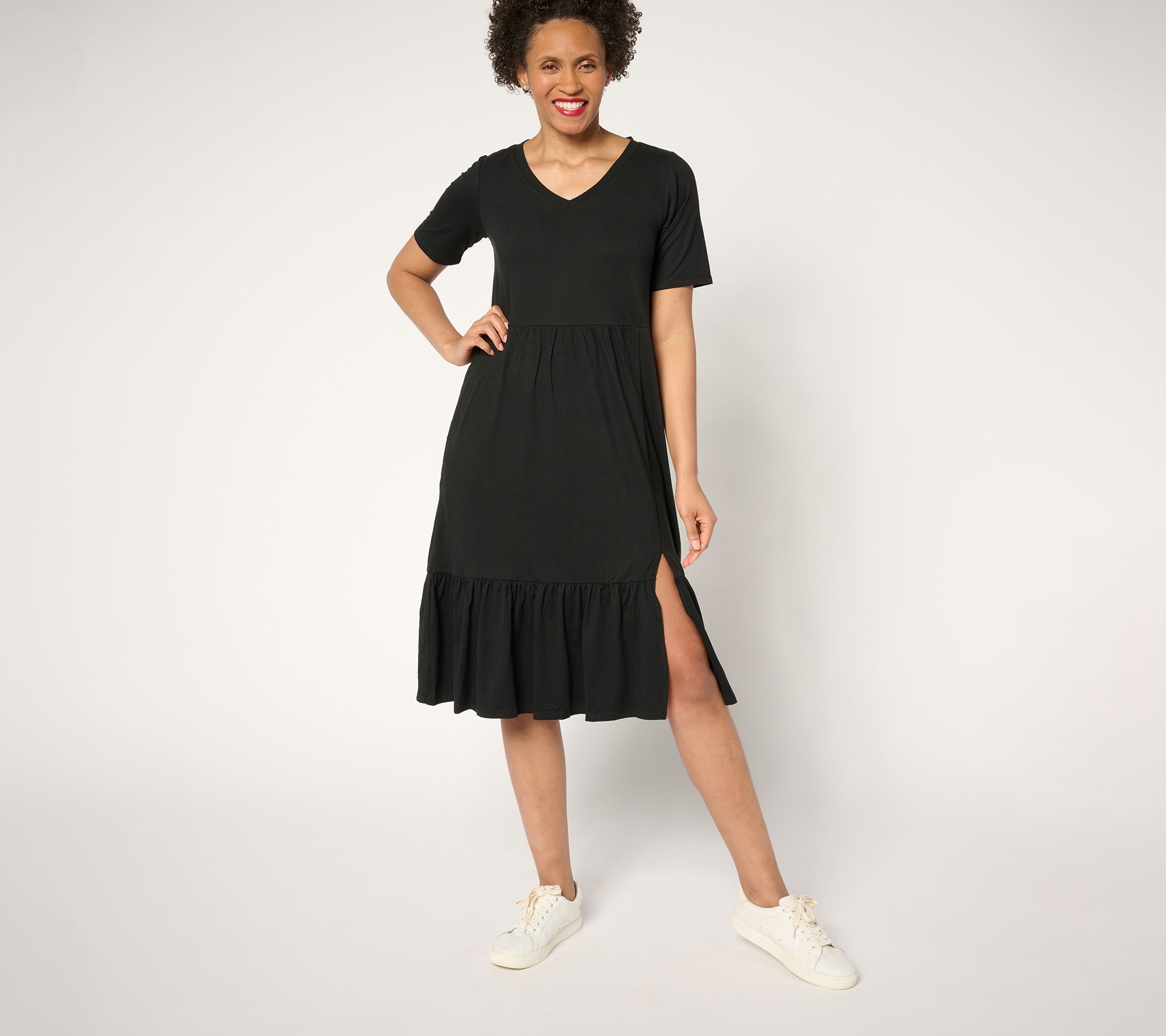 "As Is" Cuddl Duds Flexwear Tiered v Midi Dress
