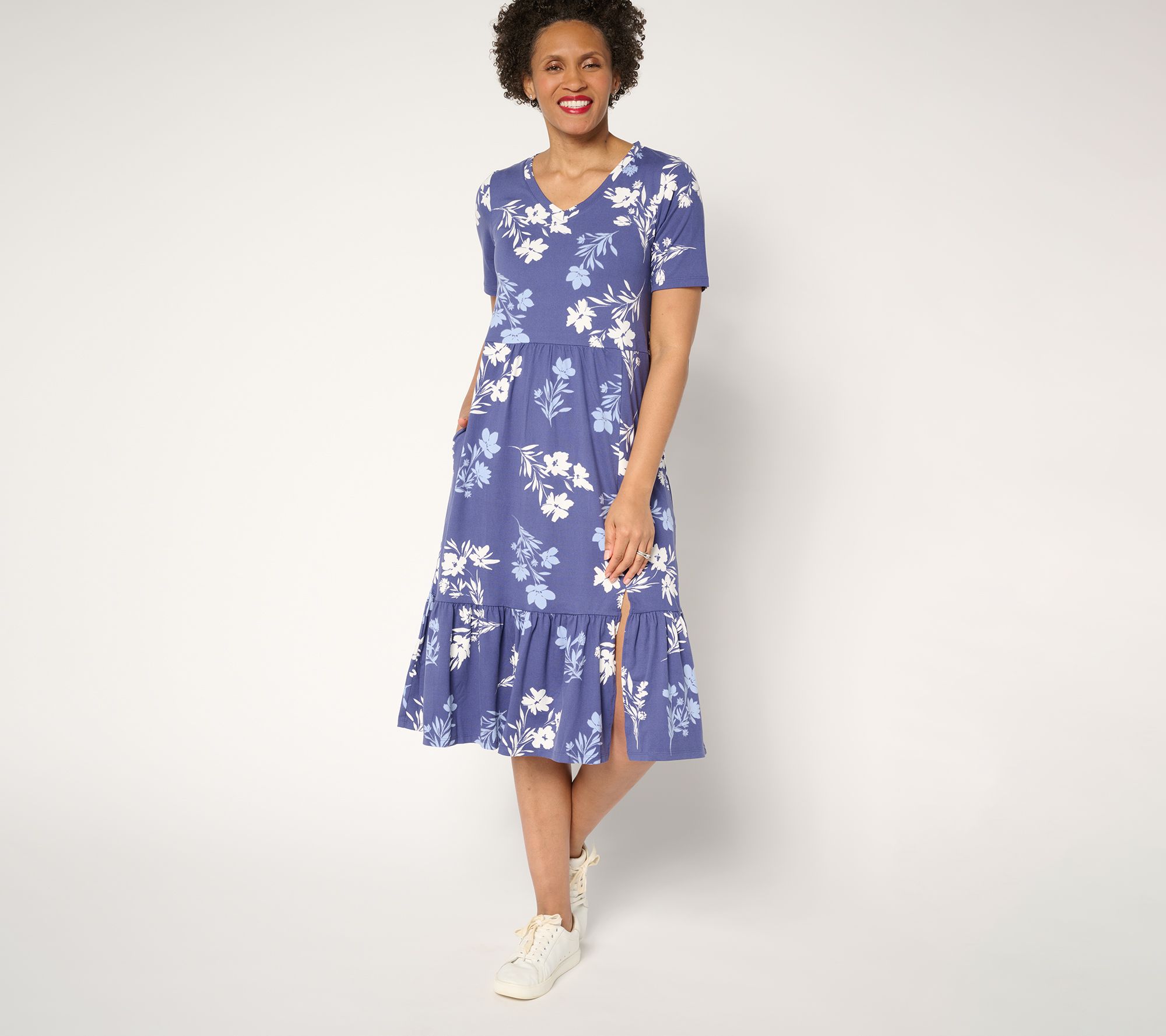 "As Is" Cuddl Duds Flexwear Tiered v Midi Dress