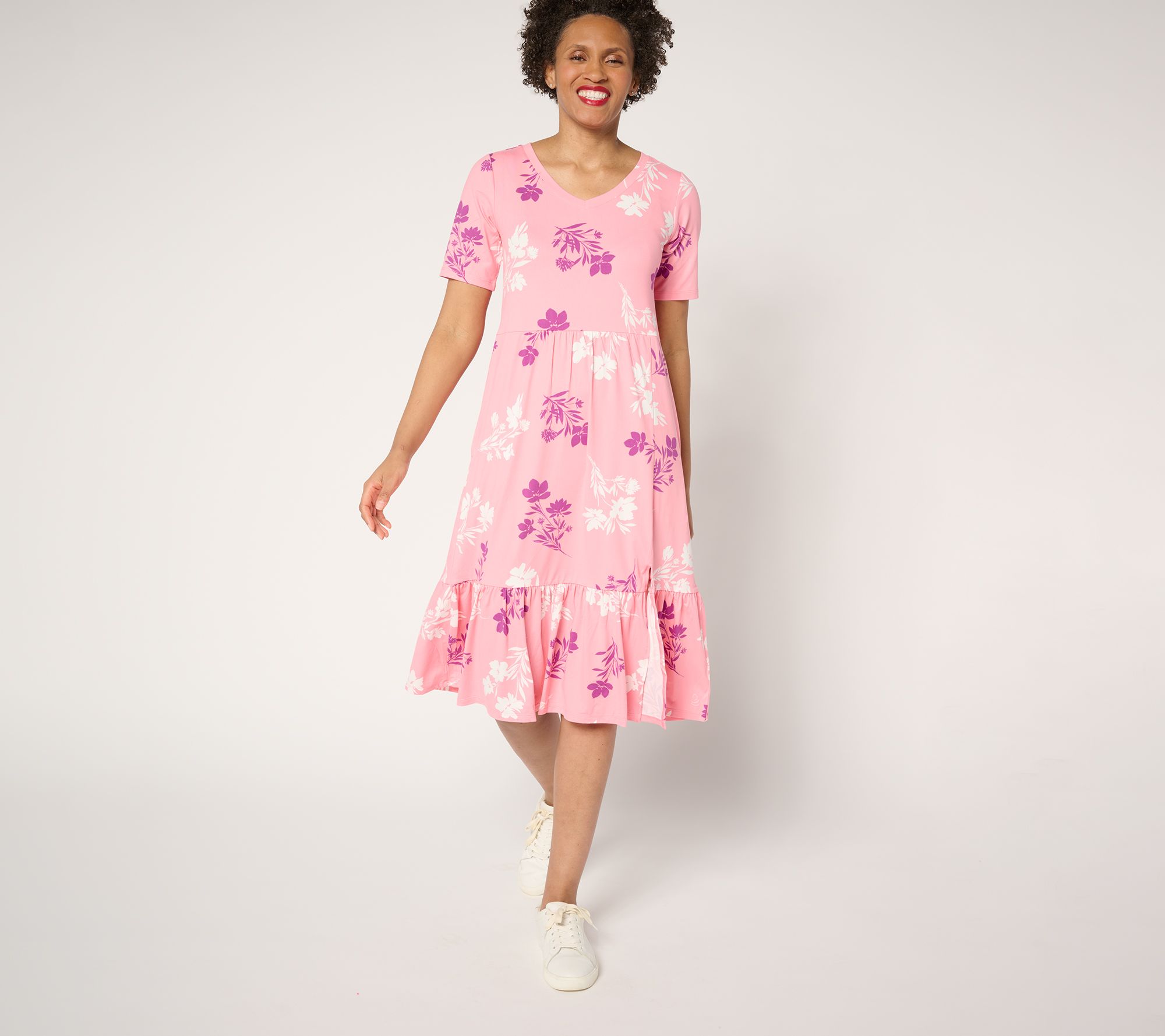 "As Is" Cuddl Duds Flexwear Tiered v Midi Dress