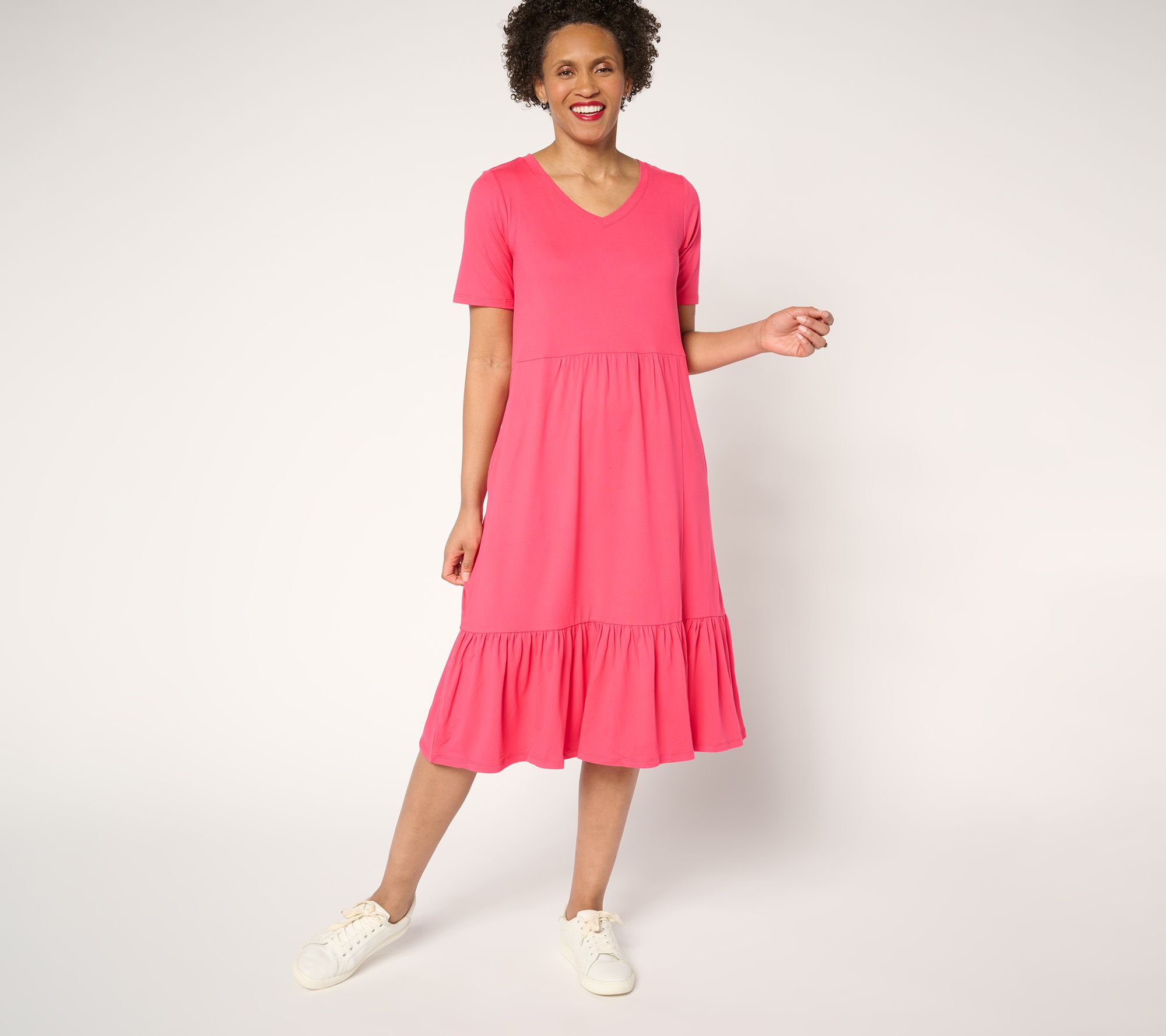 "As Is" Cuddl Duds Flexwear Tiered v Midi Dress