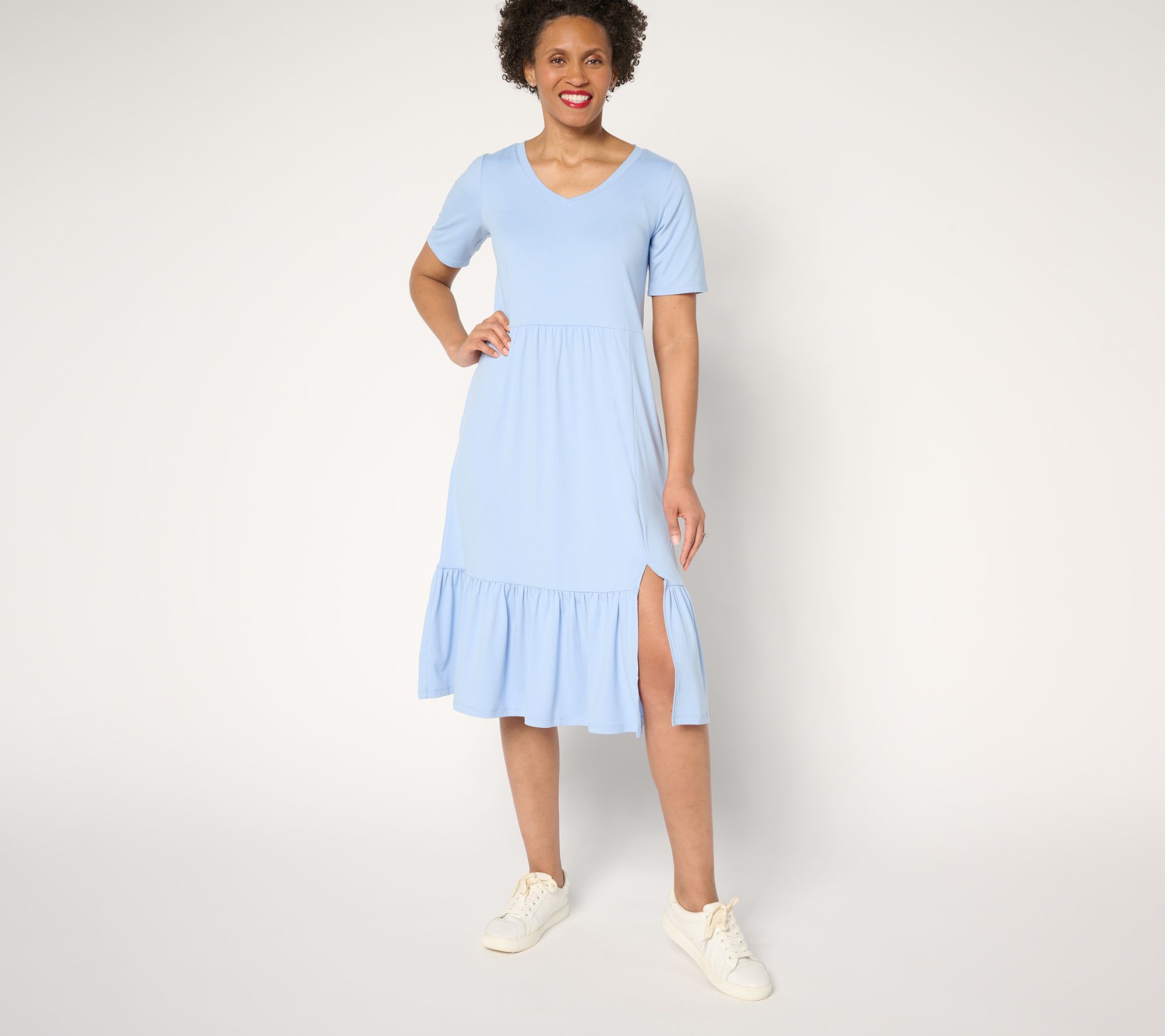 "As Is" Cuddl Duds Flexwear Tiered v Midi Dress