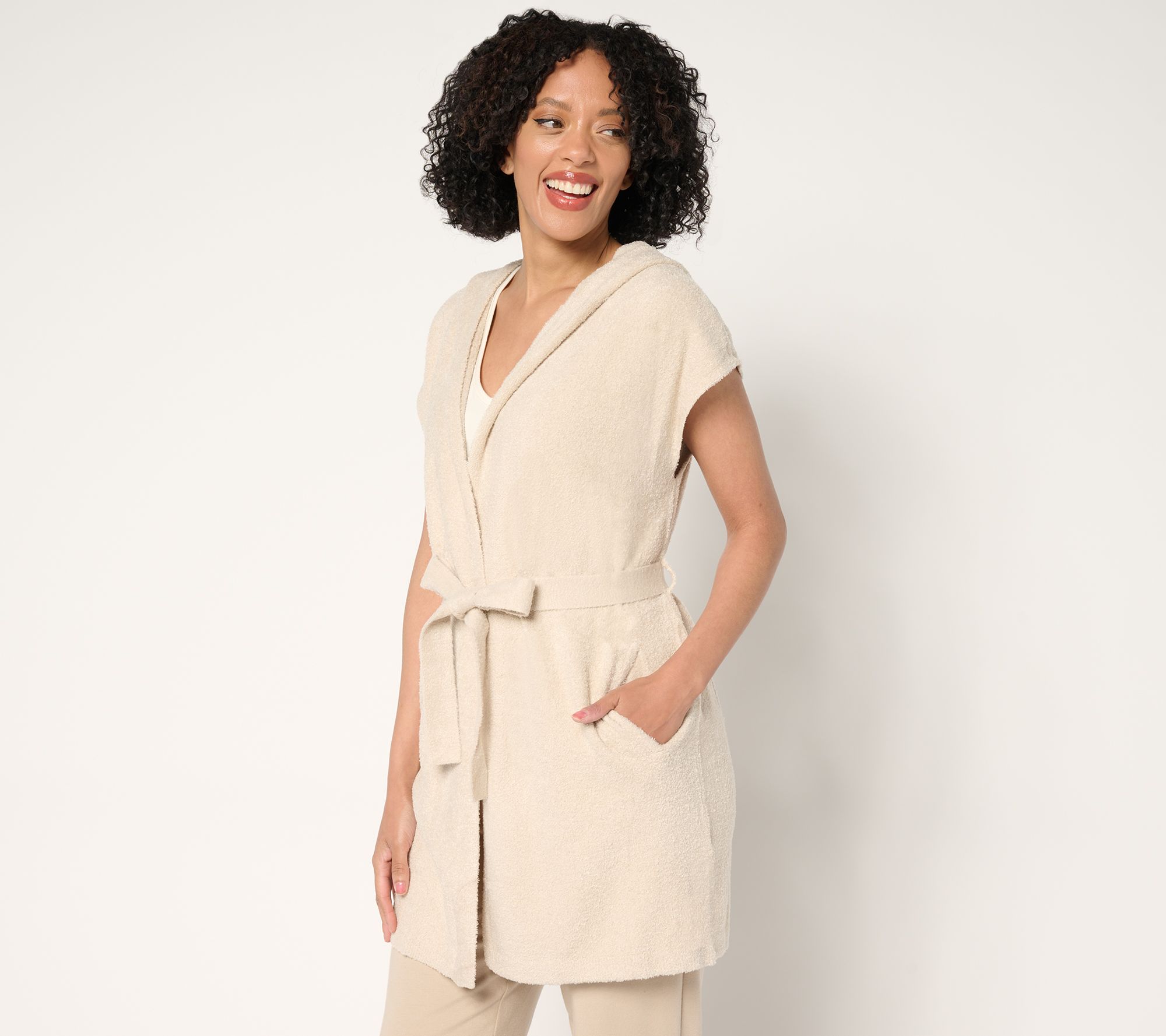 "As Is" Barefoot Dreams CozyChic Lite Long Vest with Tie