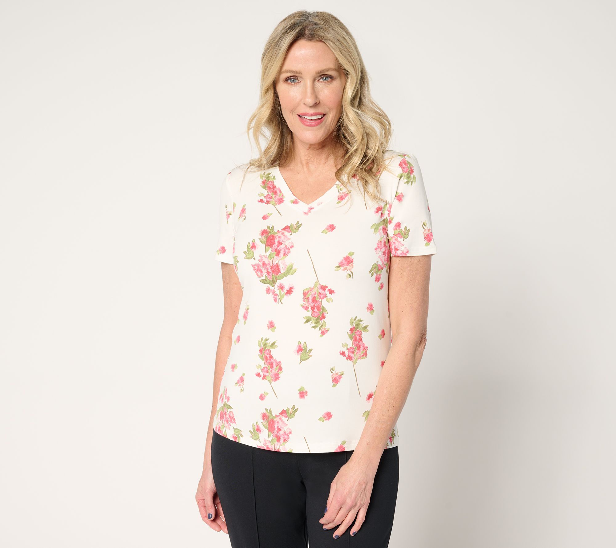 "As Is" nicole by Nicole Miller Luxe Modal Short Slv V-Neck T-Shirt