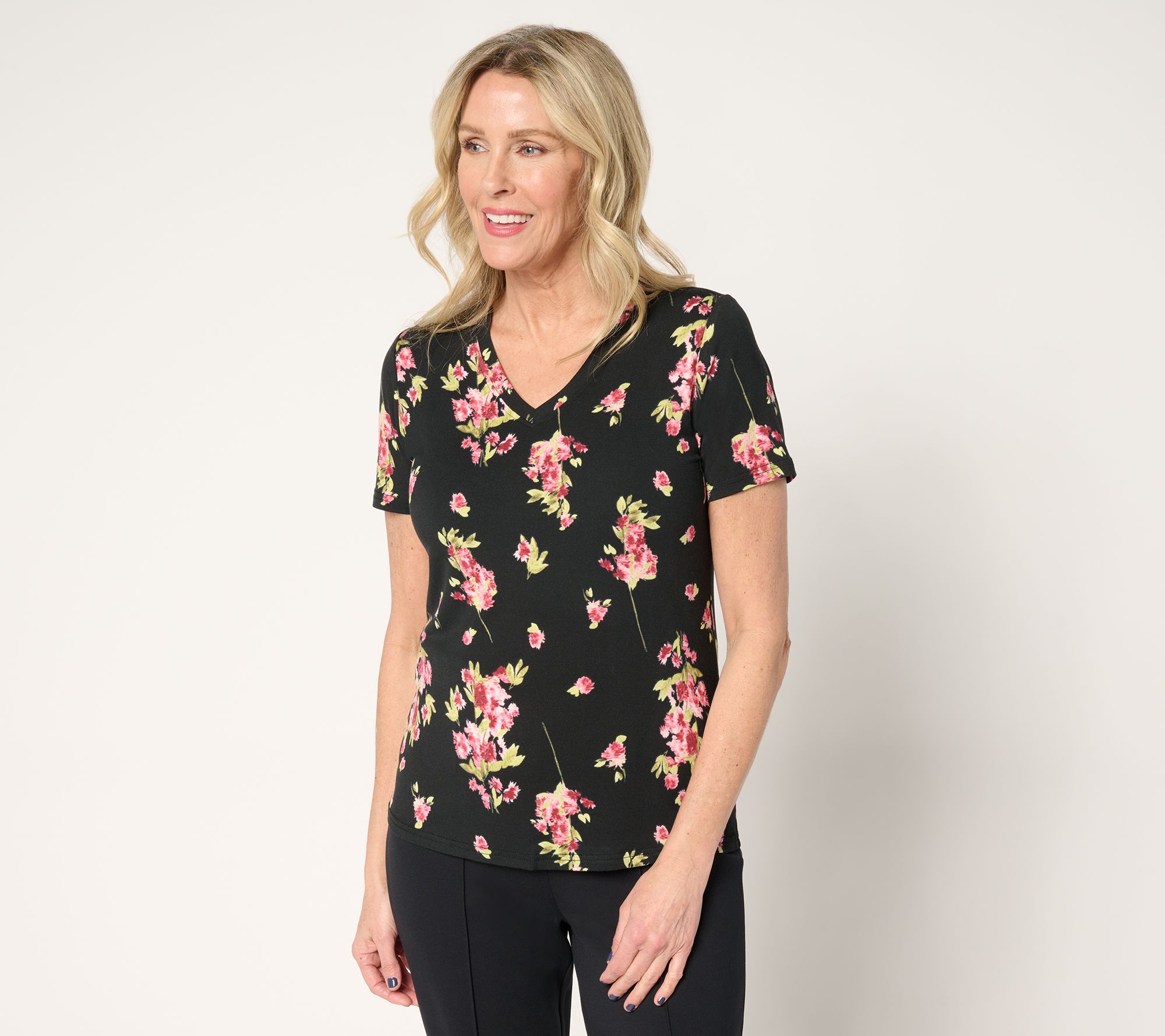 "As Is" nicole by Nicole Miller Luxe Modal Short Slv V-Neck T-Shirt