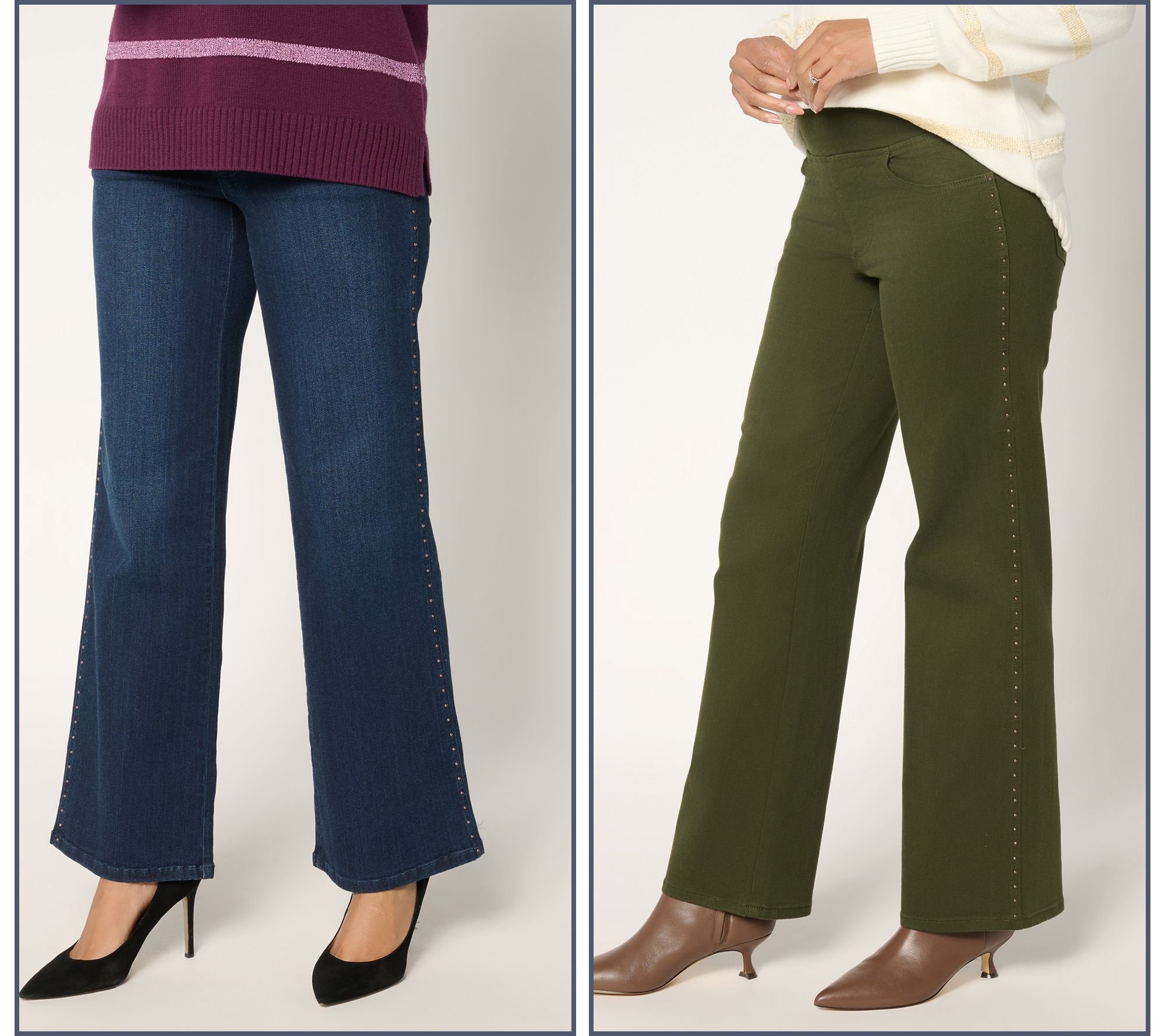 Belle by Kim Gravel Primabelle Denim Studded Wide Leg Jean - QVC.com