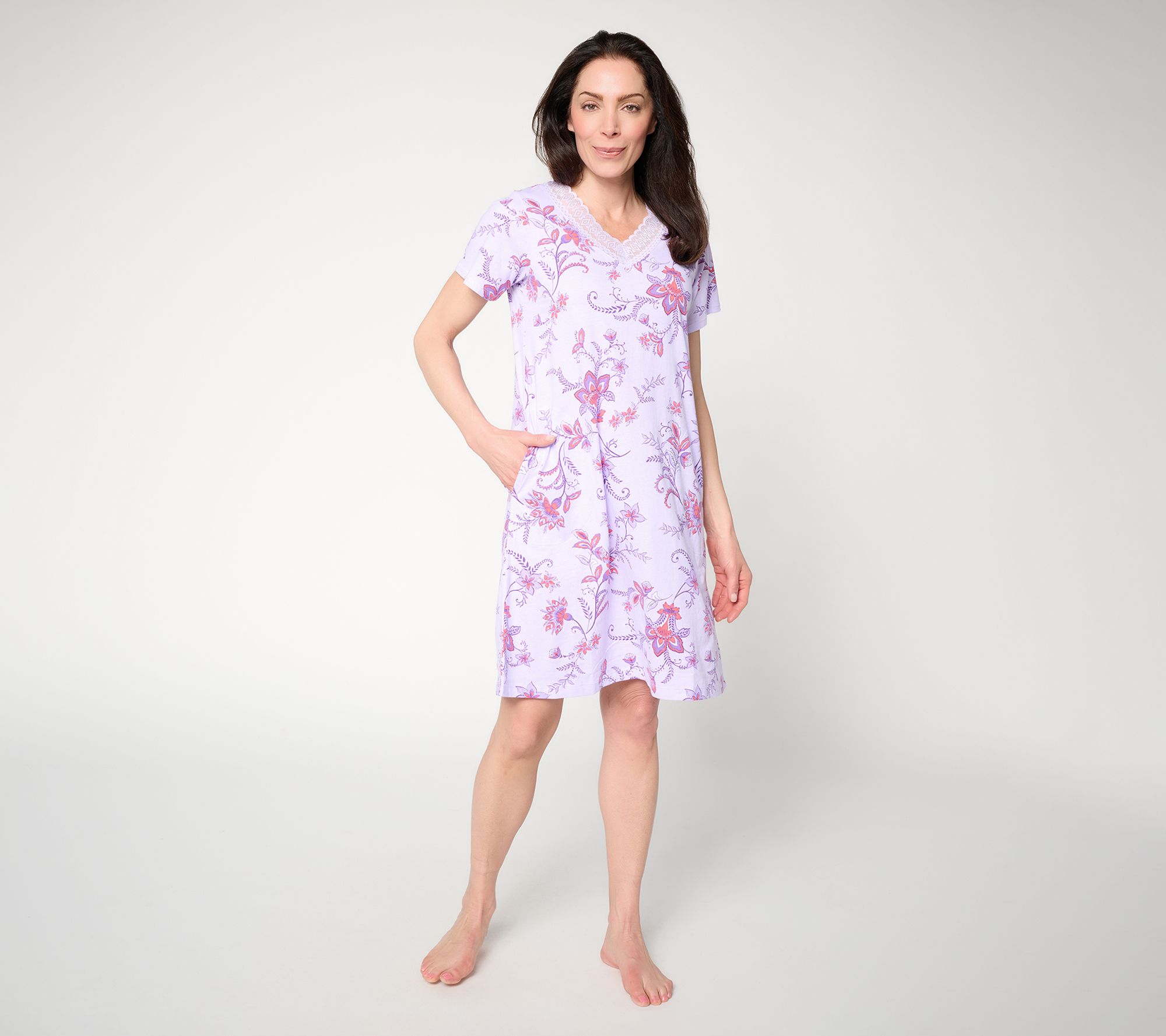 Carole Hochman Cotton Sleep Shirt w/ Scalloped Lace Trim